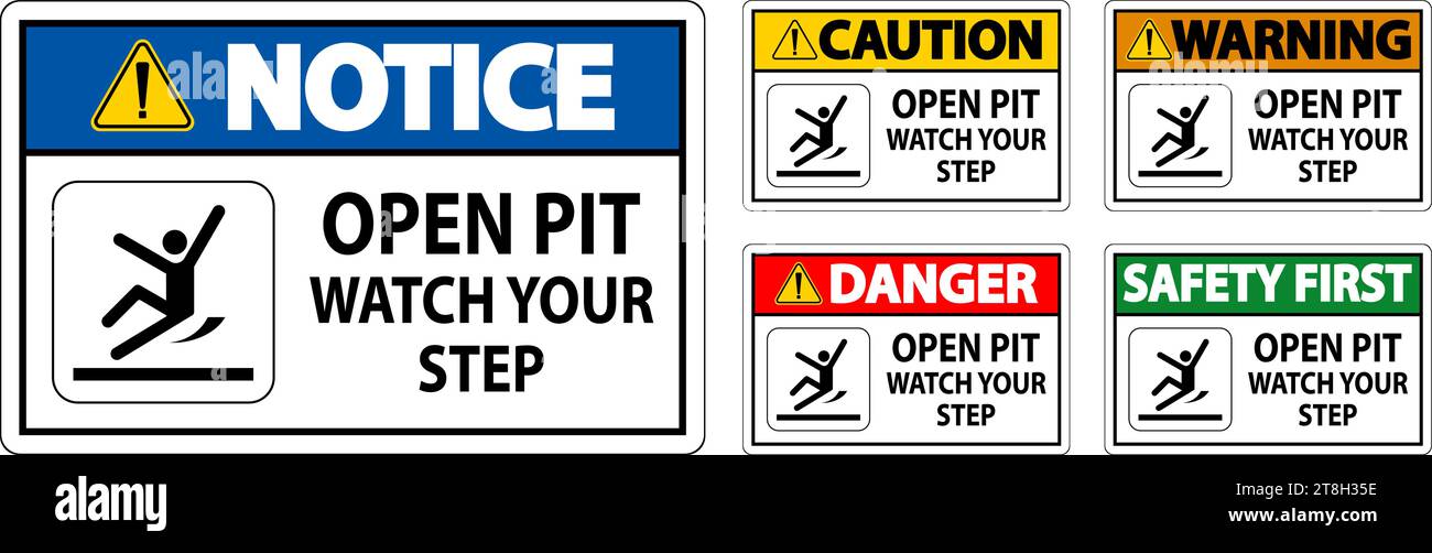 Caution Sign Open Pit, Watch Your Step Stock Vector