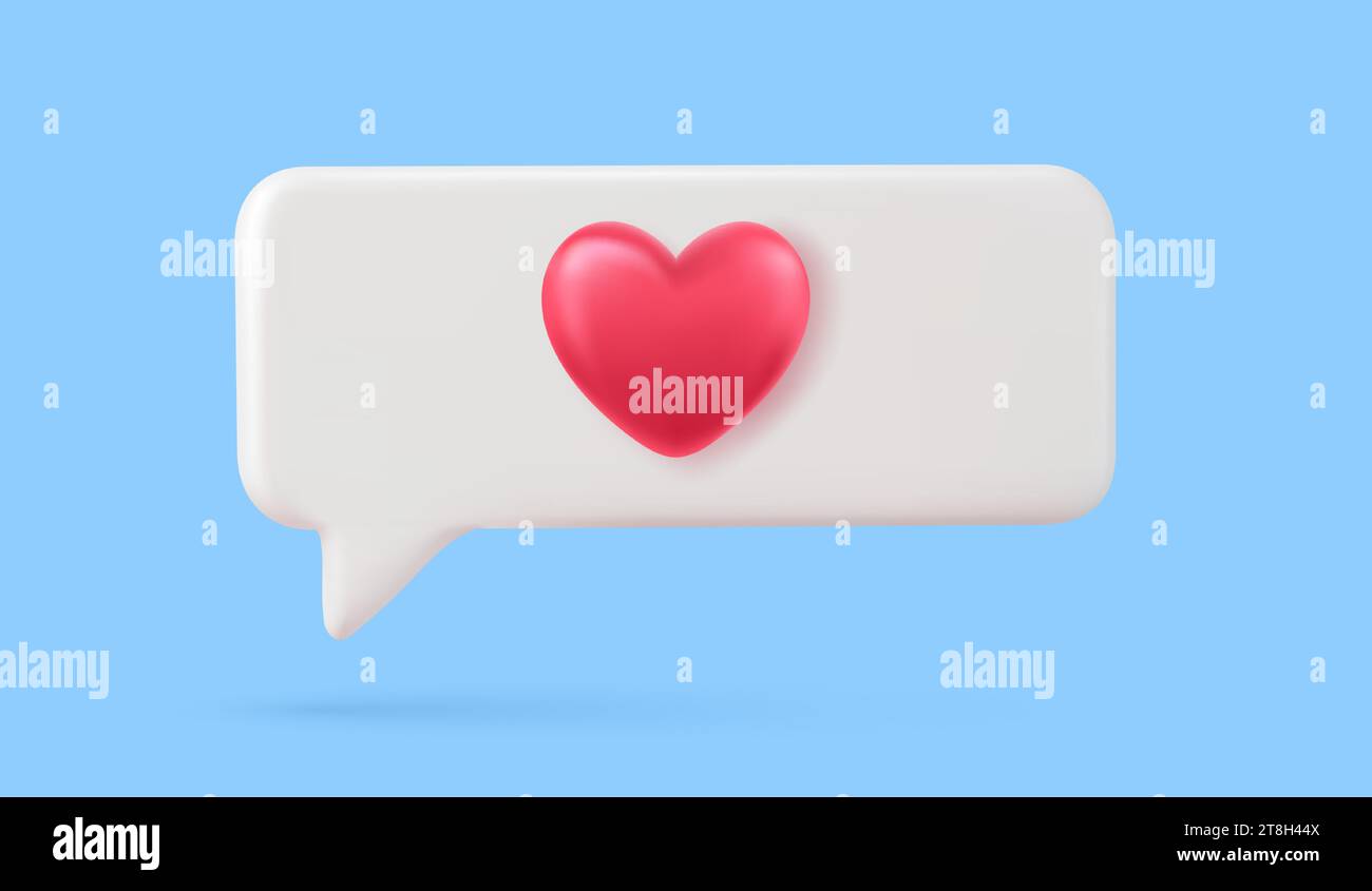 3d social media notification love like heart icon in red pin isolated ...