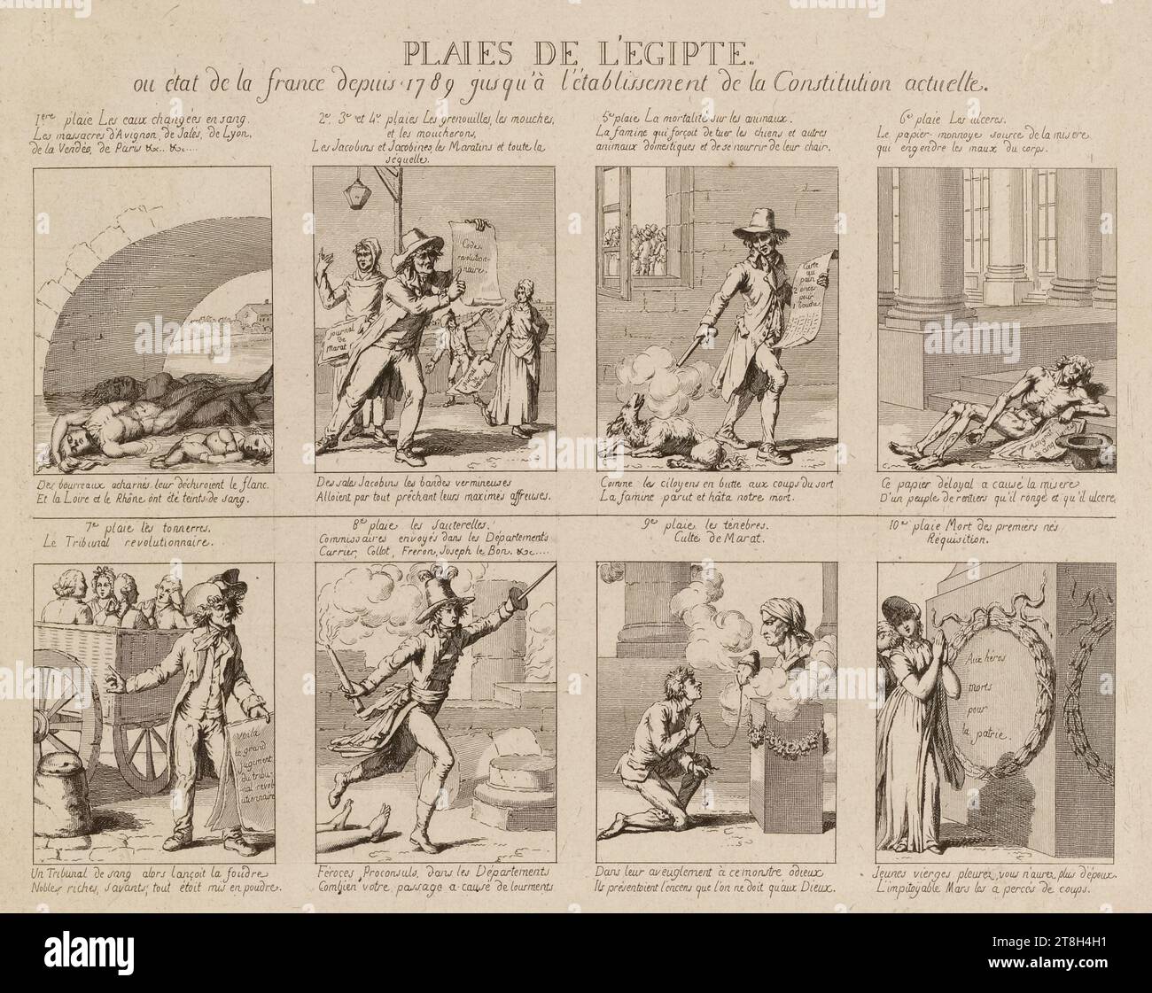 Plagues de l'Egipte., ou state of France from 1789 until the establishment of the present Constitution, Engraver, In 1800, Print, Graphic arts, French Revolution, Print, Dimensions - Work: Height: 21 cm, Width: 25.4 cm, Dimensions - Mounting:, Height: 32.7 cm, Width: 50.3 cm Stock Photo