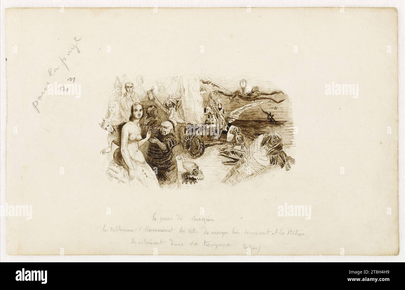 Rêverie fantastique, Draughtsman, Baron, Henri-Charles-Antoine, Draughtsman, Torlet, Adolphe, Aquafortist, 19th century, Graphic arts, Drawing, Ink, Vellum, Dimensions - Image:, Height: 13 cm, Width: 22 cm Stock Photo