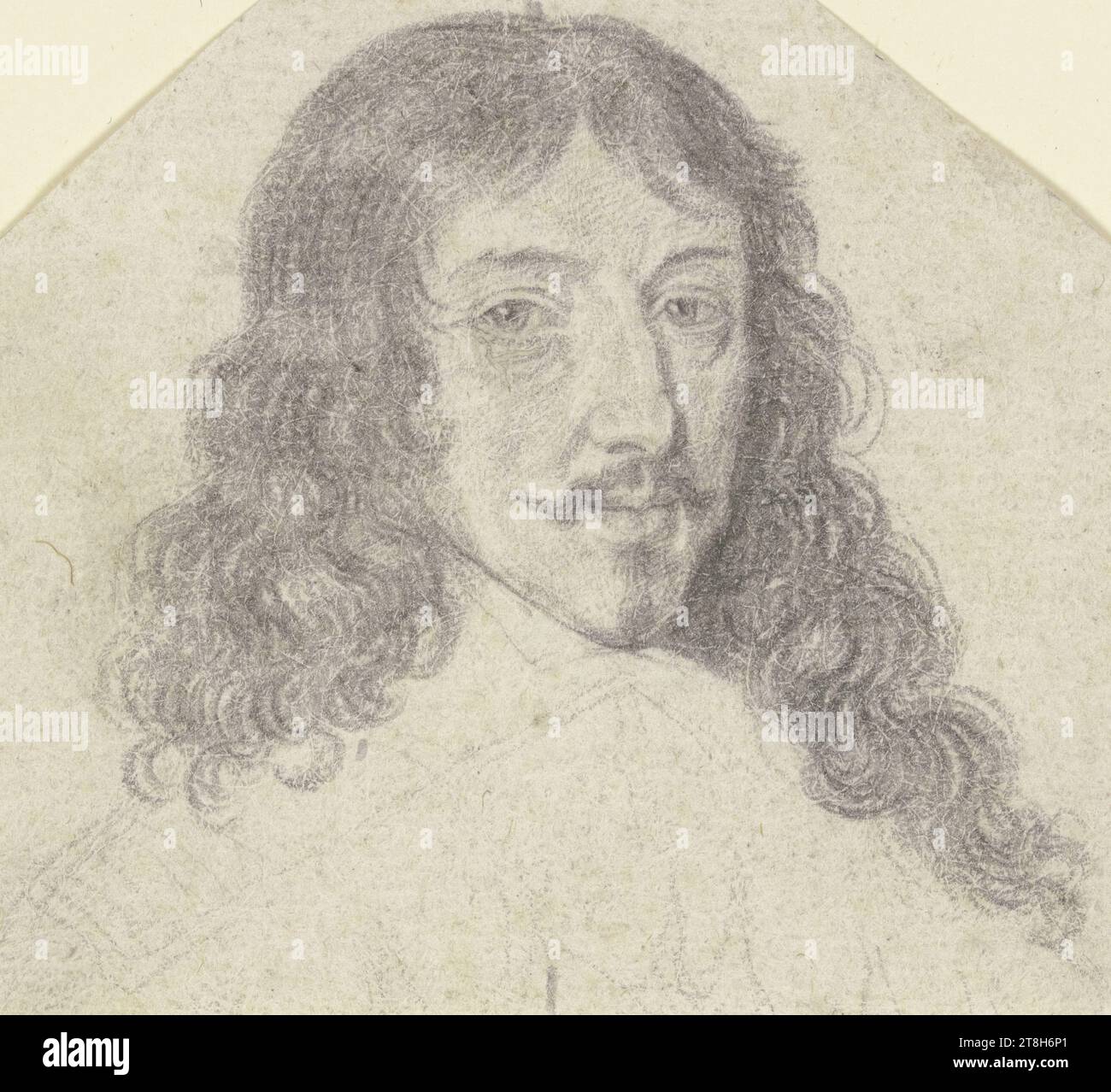 ROBERT NANTEUIL, portrait of Louis XIII, King of France, sheet, max. 65 x max. 72 mm, black chalk on vergé paper, portrait of Louis on vergé paper, CHALK, VERGÉ PAPER, CHALK DRAWING, FRENCH, PORTRAIT STUDY, SKETCH Stock Photo