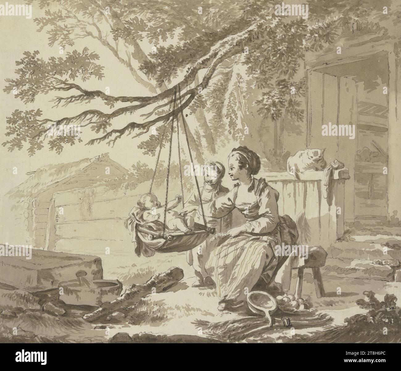 JEAN-BAPTISTE LE PRINCE, The Cradle, 1769, sheet, 164 x 191 mm, brush ...