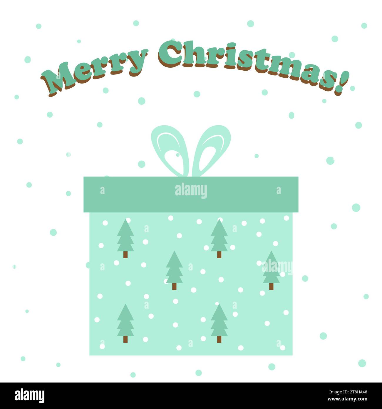 A Merry Christmas greeting card with a green gift box vector illustration. Stock Photo
