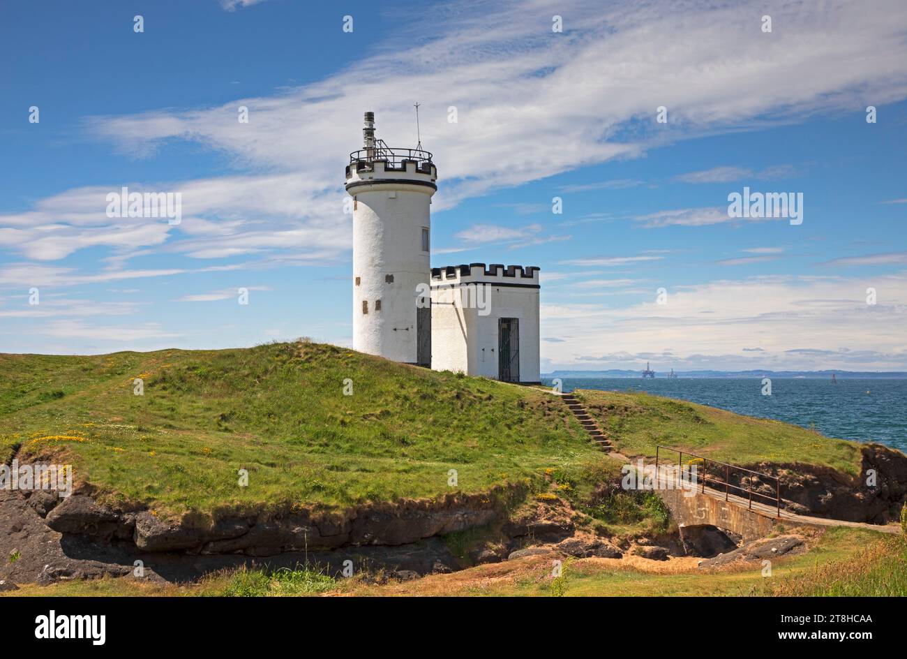 Elie Ness lighthouse by the Firth of Forth, Fife, East Neuk, Scotland, UK, United Kingdom Stock Photo