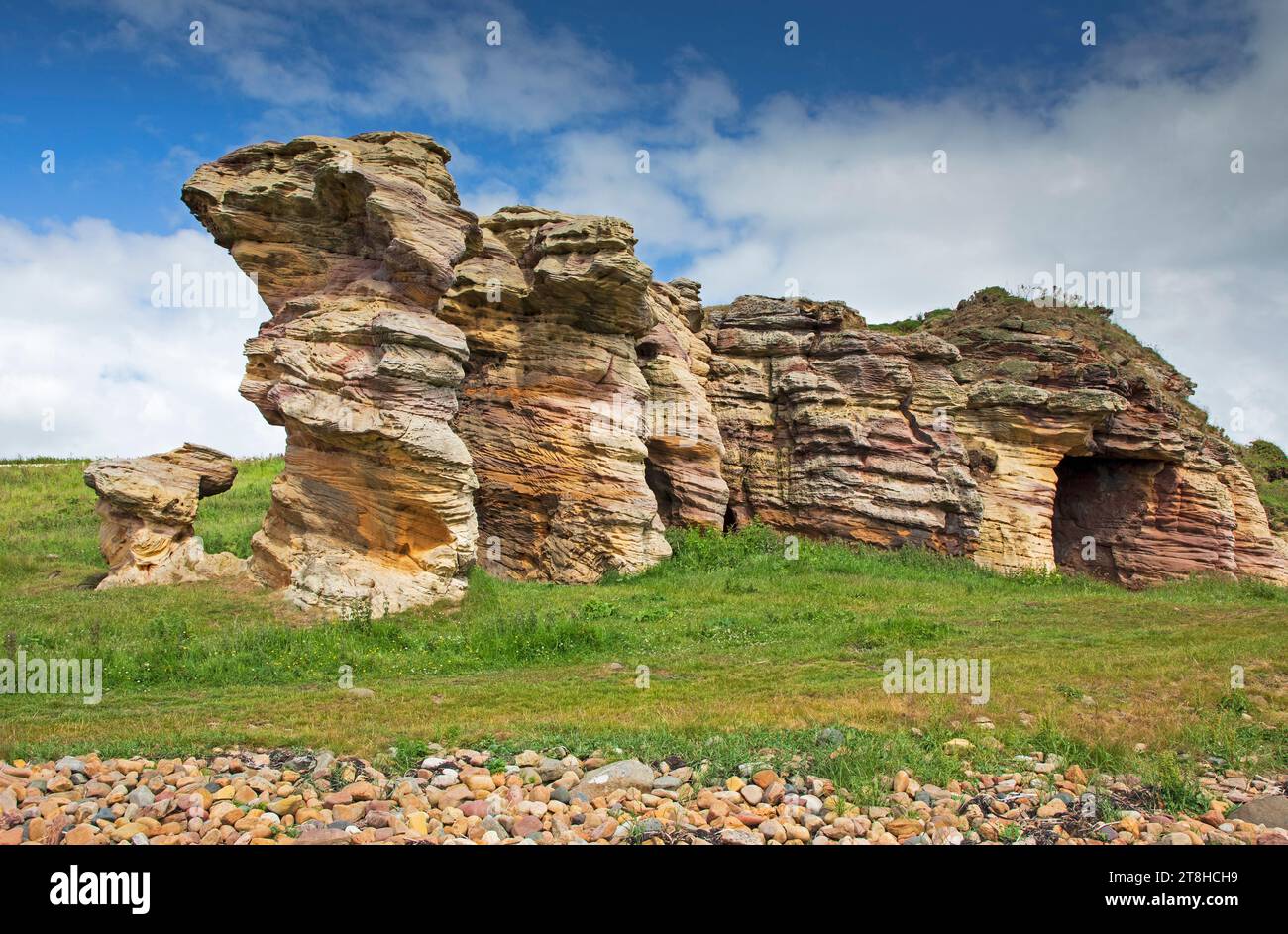 Caiplie Caves and rock formation, Fife coastal Walk, Between Crail and Anstruther, Fife, Scotland, UK, United Kingdom Stock Photo
