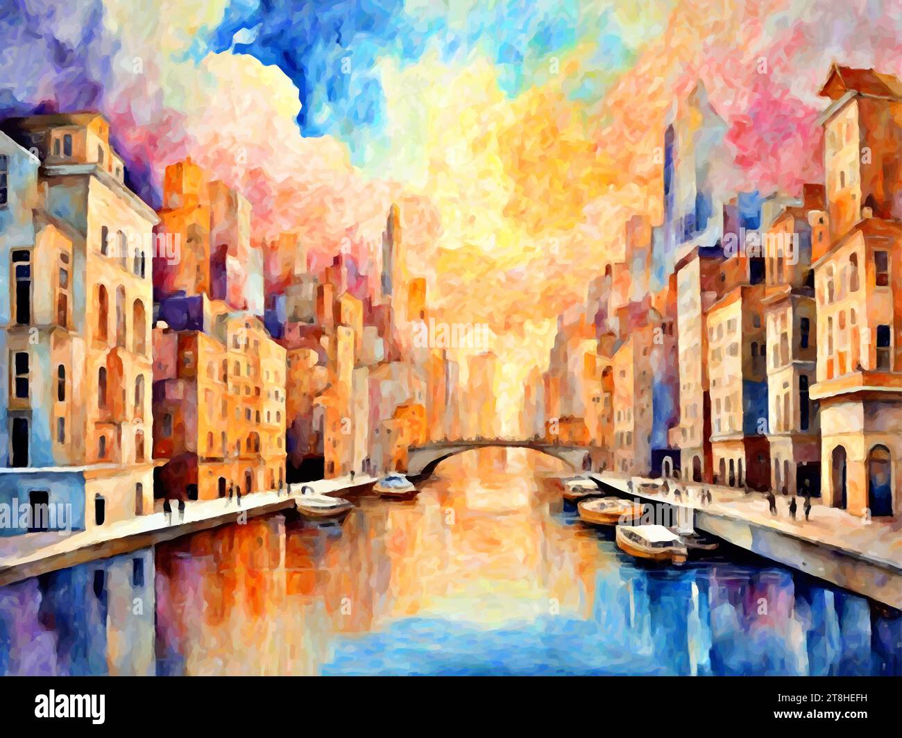 'A vibrant painting capturing the energy of urban life.' Stock Vector