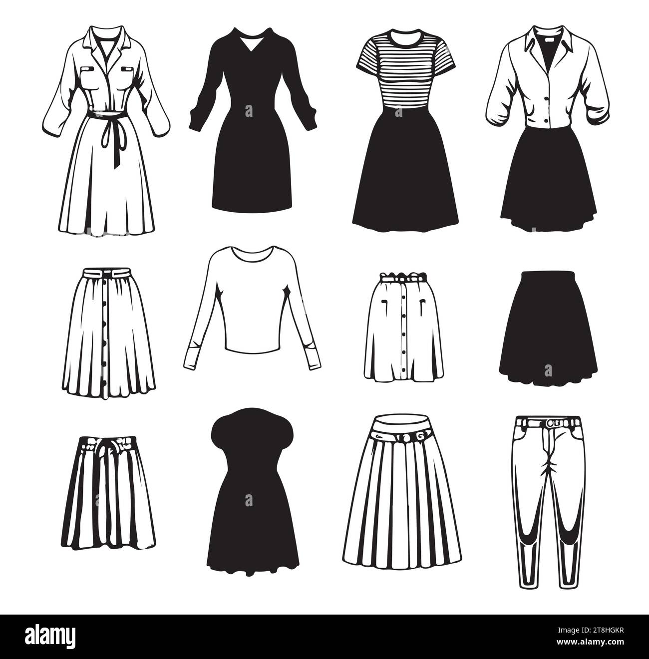 Illustration female clothes sale Black and White Stock Photos
