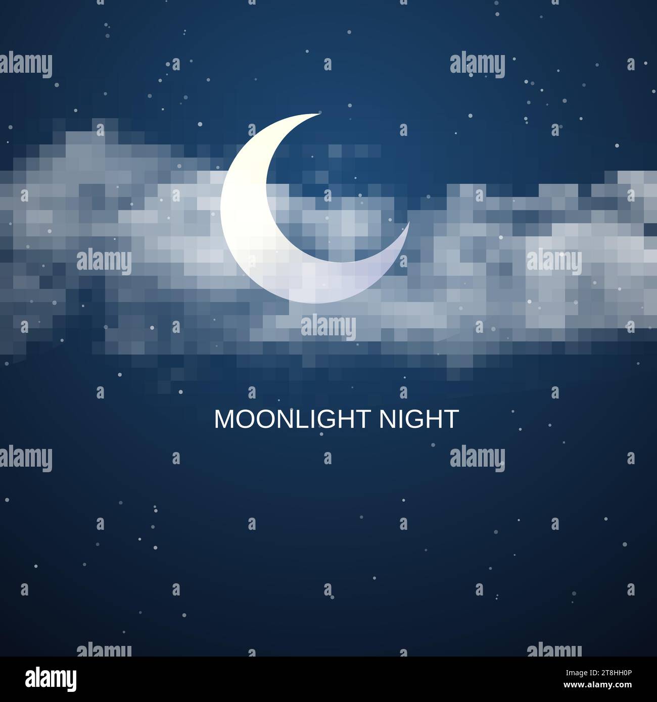 Night sky background with half moon, clouds and stars. Vector ...
