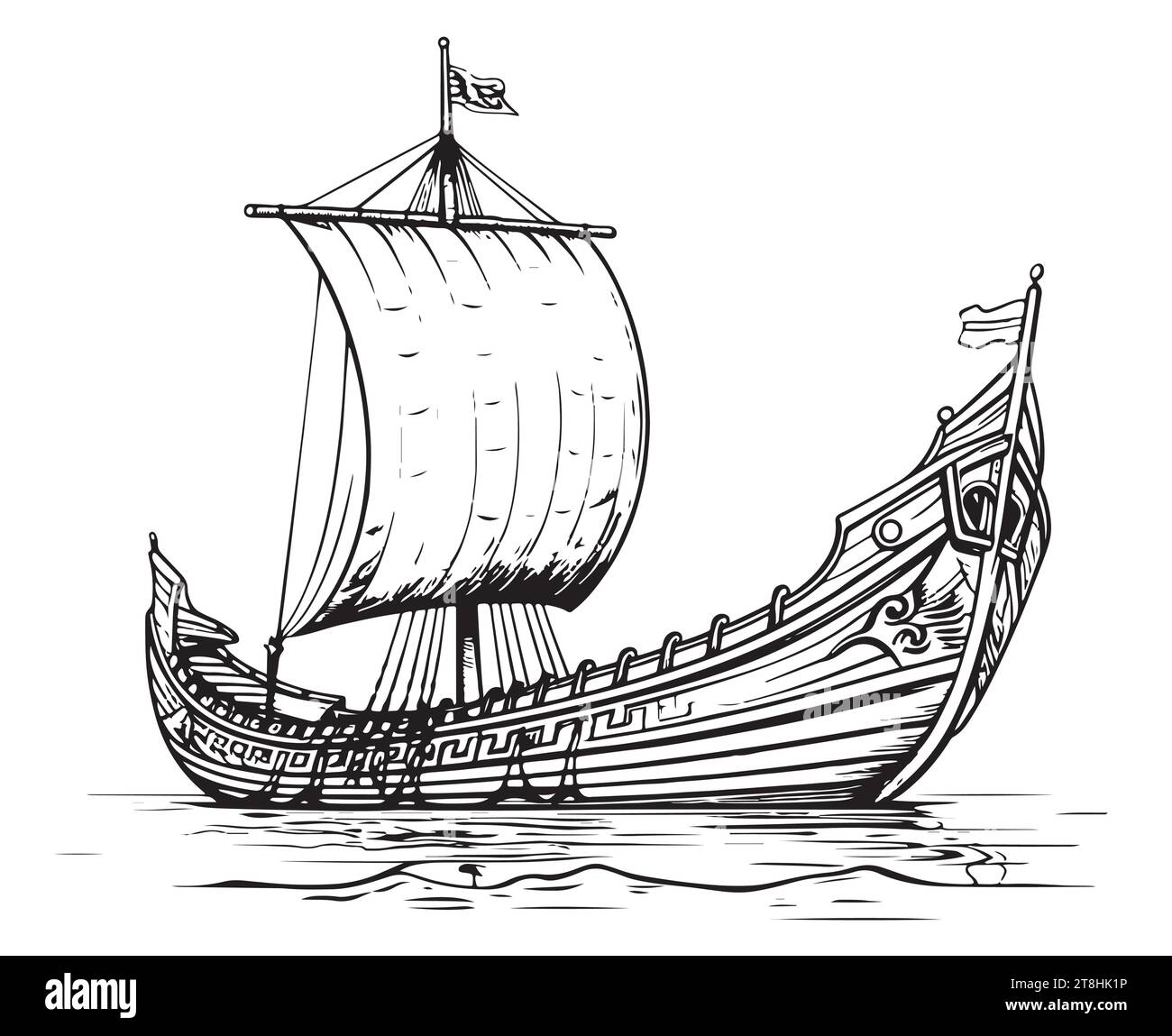 Drakkar Viking ship. Medieval military boat with sails Vintage Stock Vector
