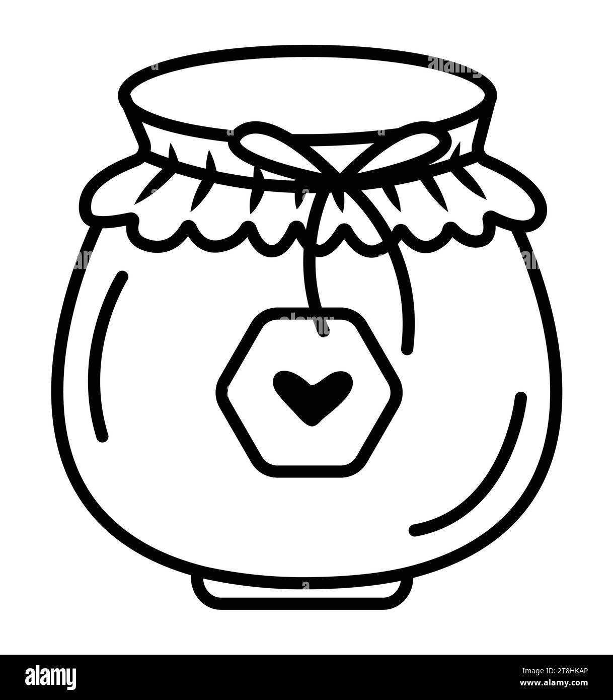 Black line cute jar doodle, vector icon of jam and honey, monochrome pictogram Stock Vector