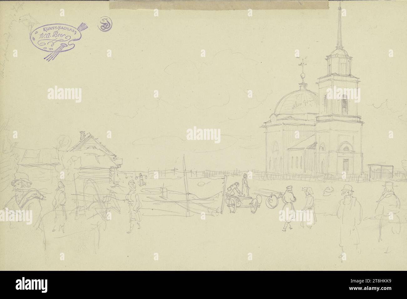 WILHELM AMANDUS BEER, sketch of a church and the church square, sheet