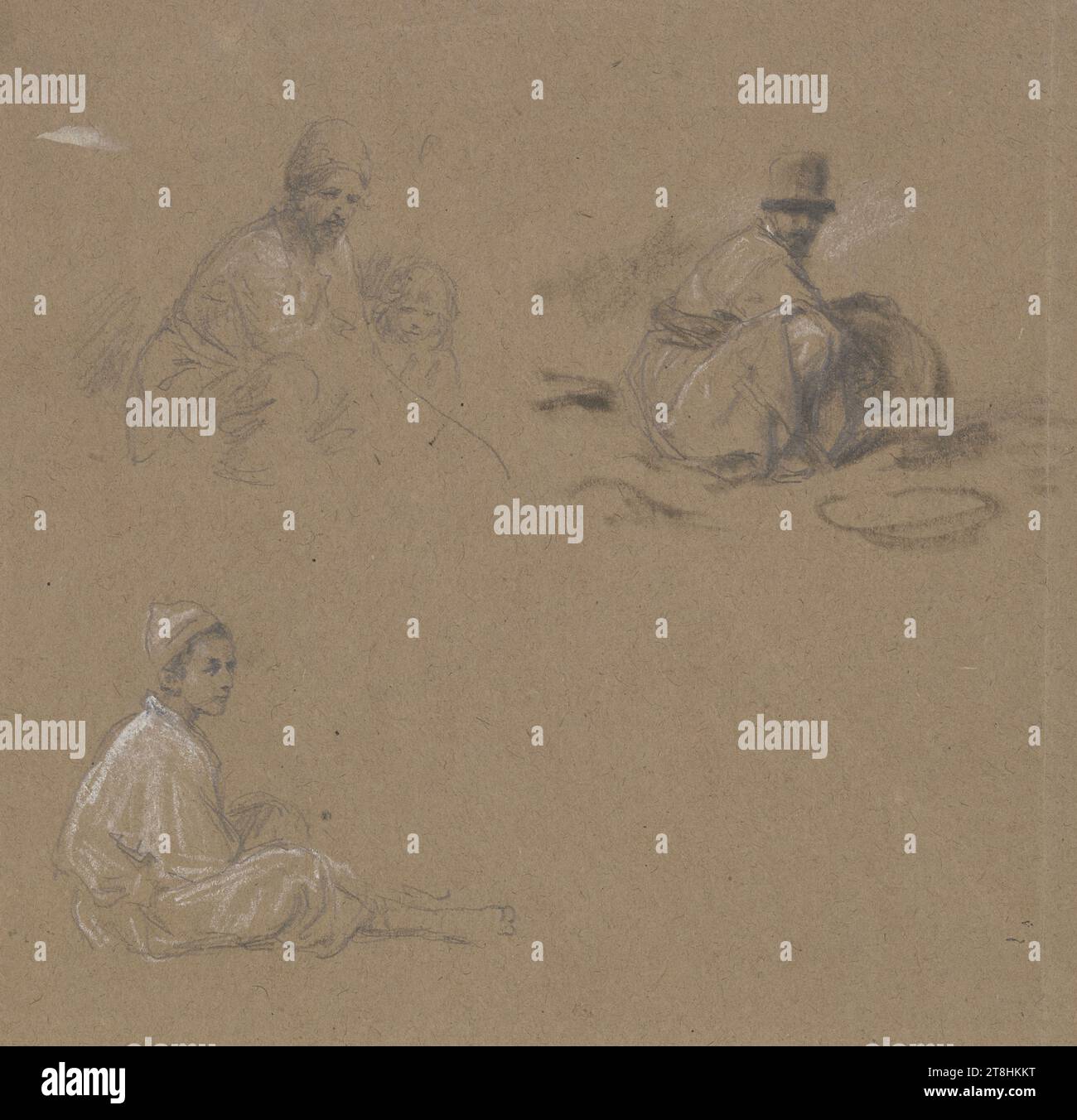 WILHELM AMANDUS BEER, study sheet three seated men, sheet, 181 x 196