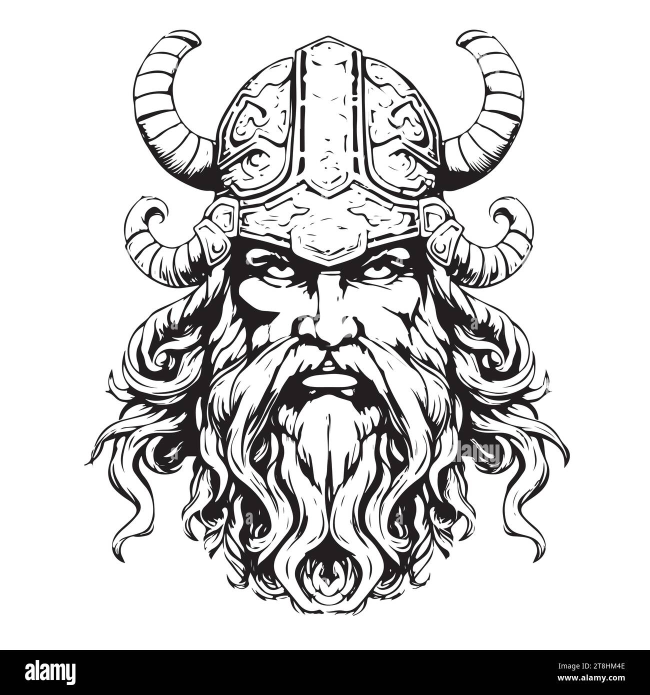 Warrior Face, Viking Head, Viking Face, Viking horn helmet warrior, Vector, Warrior face Silhouette, Isolated background Stock Vector