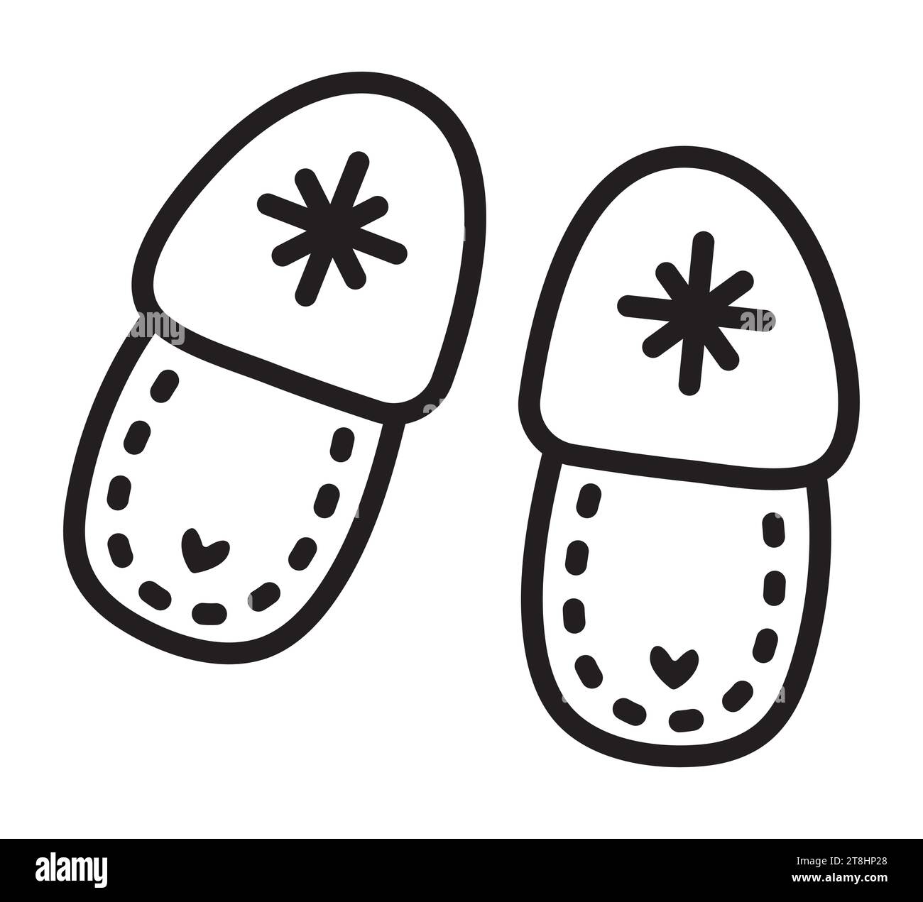 Black line home slippers doodle, monochrome vector icon, cute pictogram Stock Vector