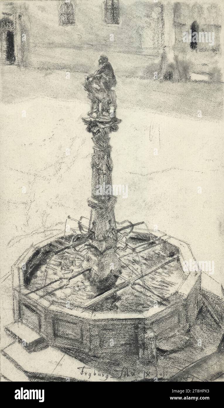 Fountain in Frybourg in Switzerland, Adolf Friedrich Erdmann Menzel