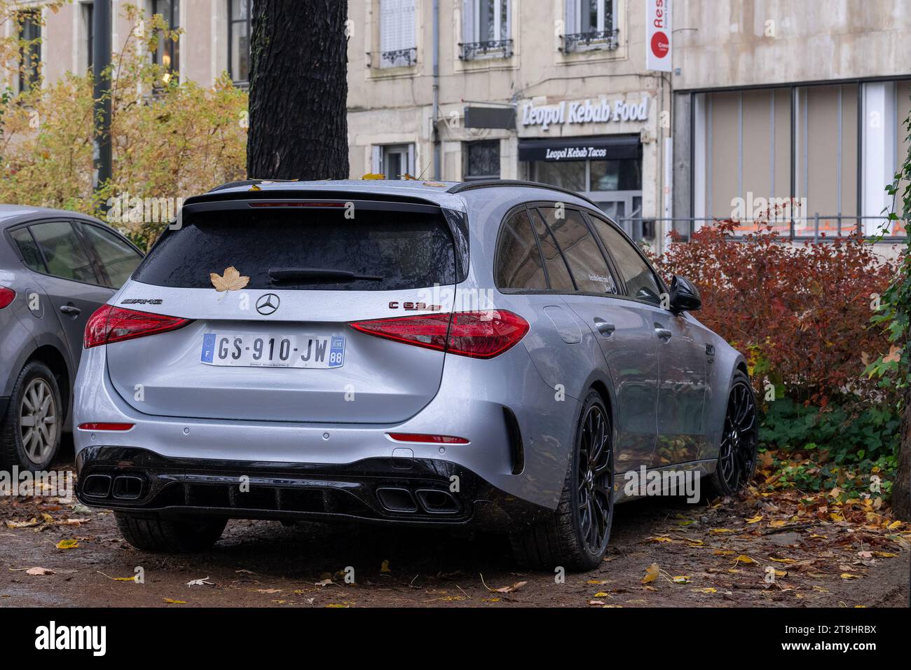 Nancy, France - Grey Mercedes-AMG C 63 S E Performance Break parked on the street. Stock Photo