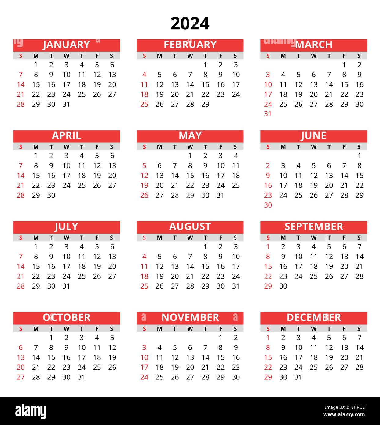 2024 calendar, vertical. Modern vector illustration. Plan your year
