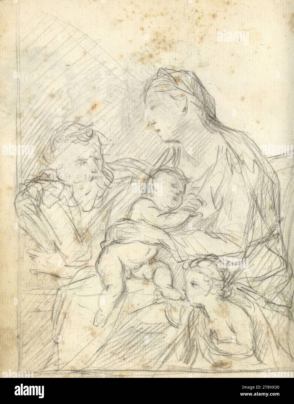 Holy Family, sketchbook Altomonte Bartolomeo; 64 paginated pages, Bartolomeo Altomonte, Warsaw 1694 - 1783 St. Florian, around 1720, drawing, lead pencil, 19.5 x 14 cm, 7 11/16 x 5 1/2 in., u. 'Dal Sig. Trevisani Stock Photo