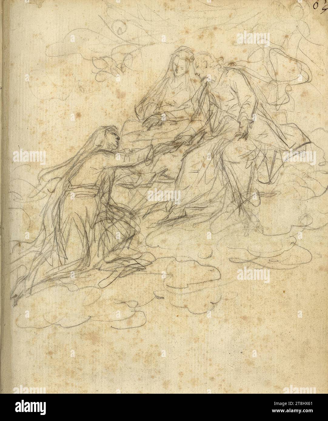 Recording of the Holy Clare in the sky, sketchbook Altomonte Bartolomeo; 64 paginated pages, Bartolomeo Altomonte, Warsaw 1694 - 1783 St. Florian, around 1720, drawing, lead pencil, 19.5 x 14 cm, 7 11/16 x 5 1/2 in., feather, l.u. 'Franzescini Stock Photo
