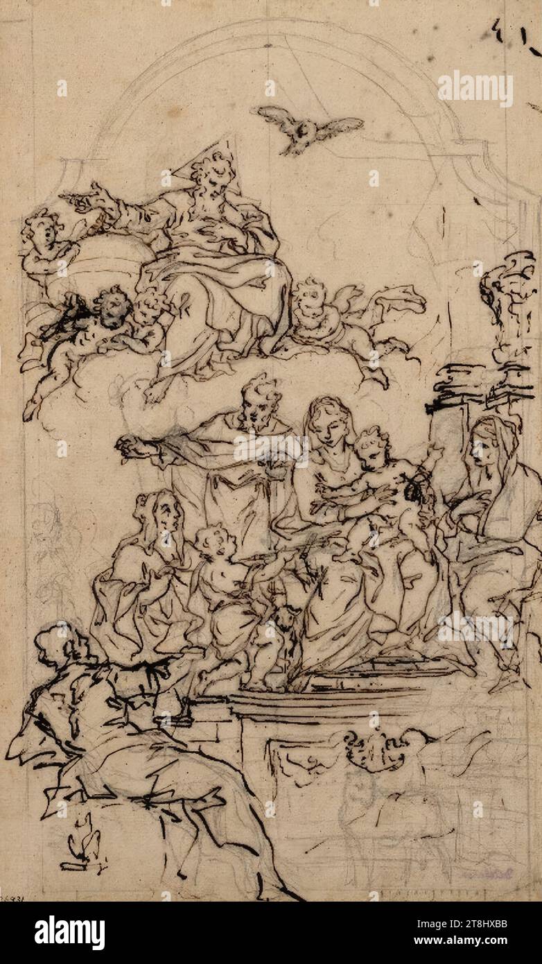 Holy Family, God the Father and the Holy Spirit, Daniel Gran, Vienna around 1694 - 1757 St. Pölten, drawing, pen, lead pencil, 29.3 x 17.6 cm, Austria Stock Photo