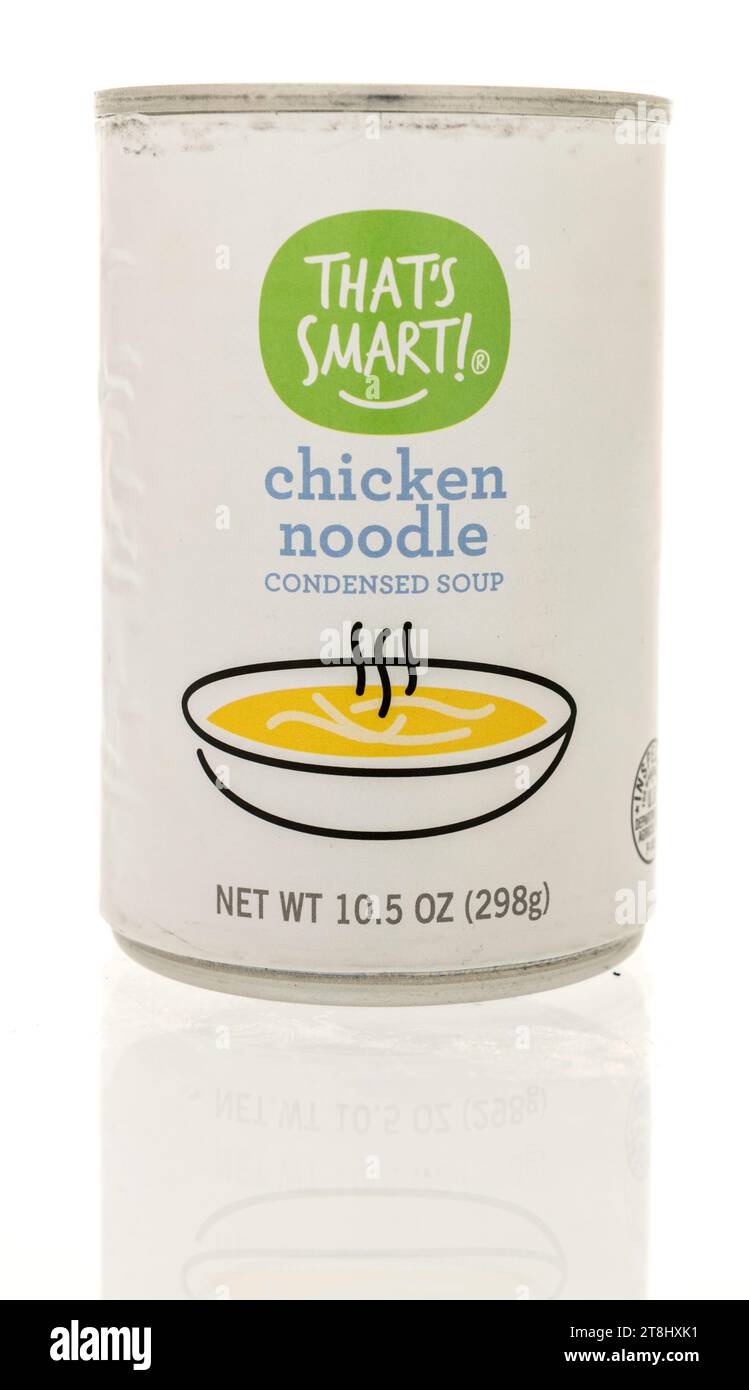 Winneconne, WI - 12 October 2023: A can of Thats Smart chicken noodle soup on an isolated background Stock Photo