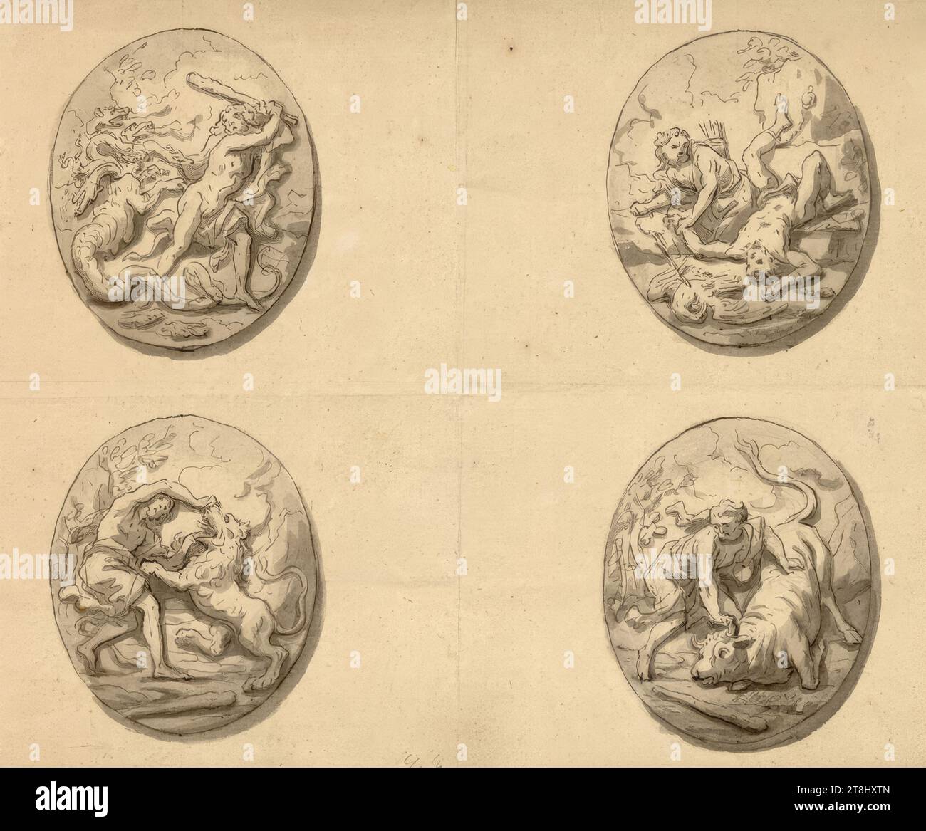 The four deeds of Hercules in oval medallions, Bartolomeo Altomonte