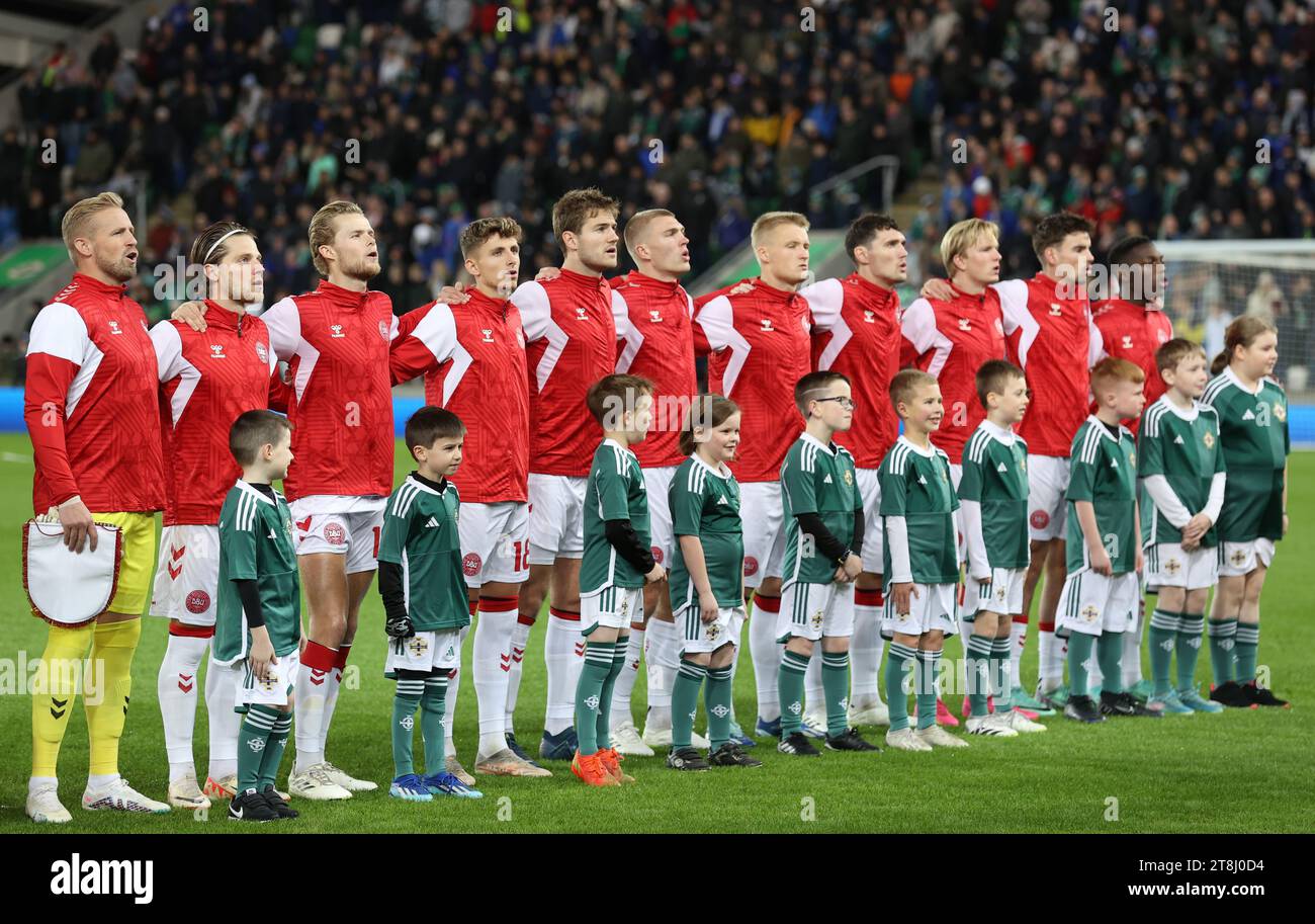 Denmark Line Up Before The Uefa Euro 2024 Qualifying Match At Windsor 