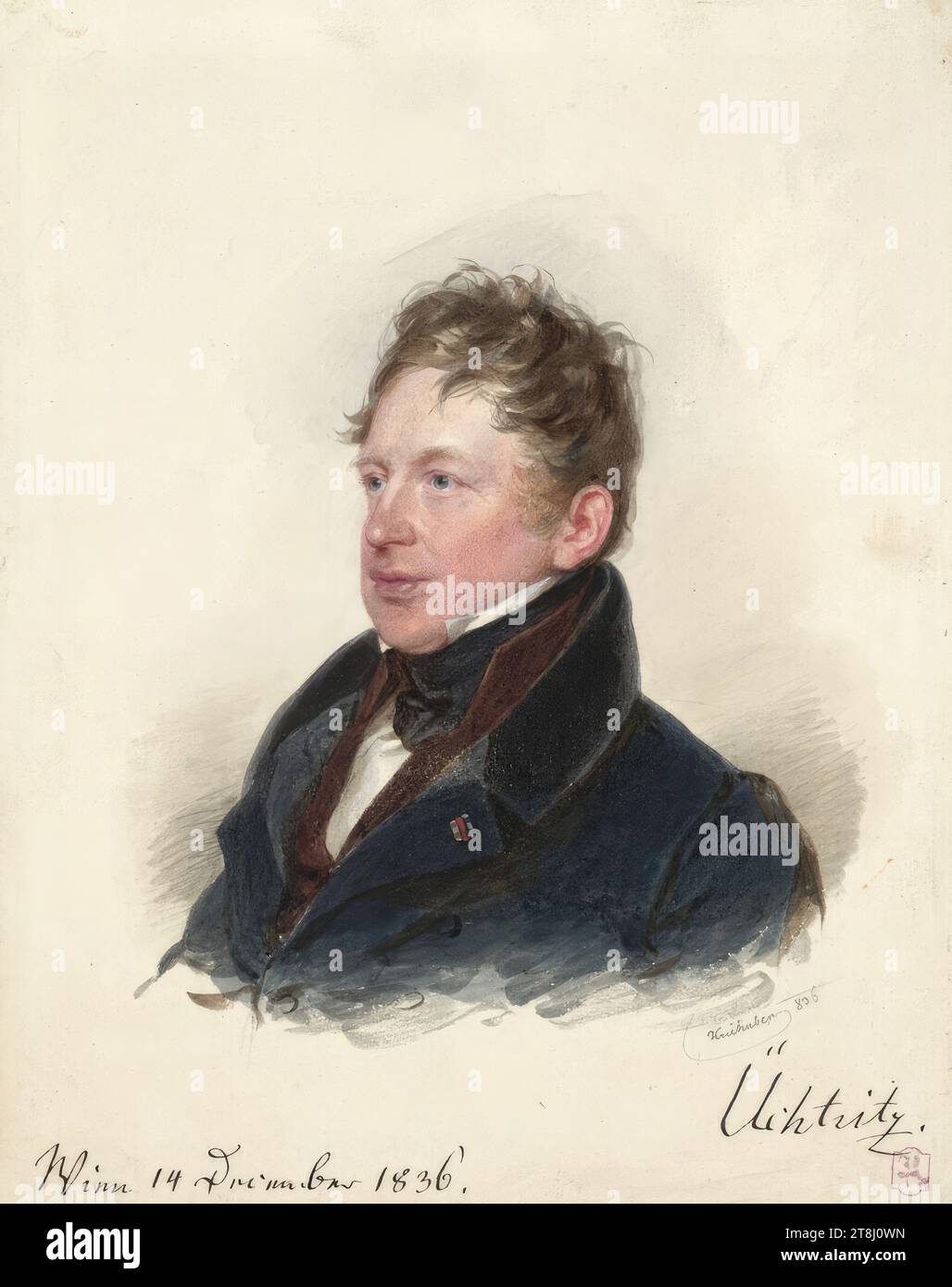 Portrait of Baron Üchtritz, Josef Kriehuber, Vienna 1800 - 1876 Vienna, 1836, drawing, watercolor, 17.1 x 13.4 cm, right. Stamp, l.l. 'Vienna 14 December 1836.'; r.u. 'Üchtritz, Austria Stock Photo