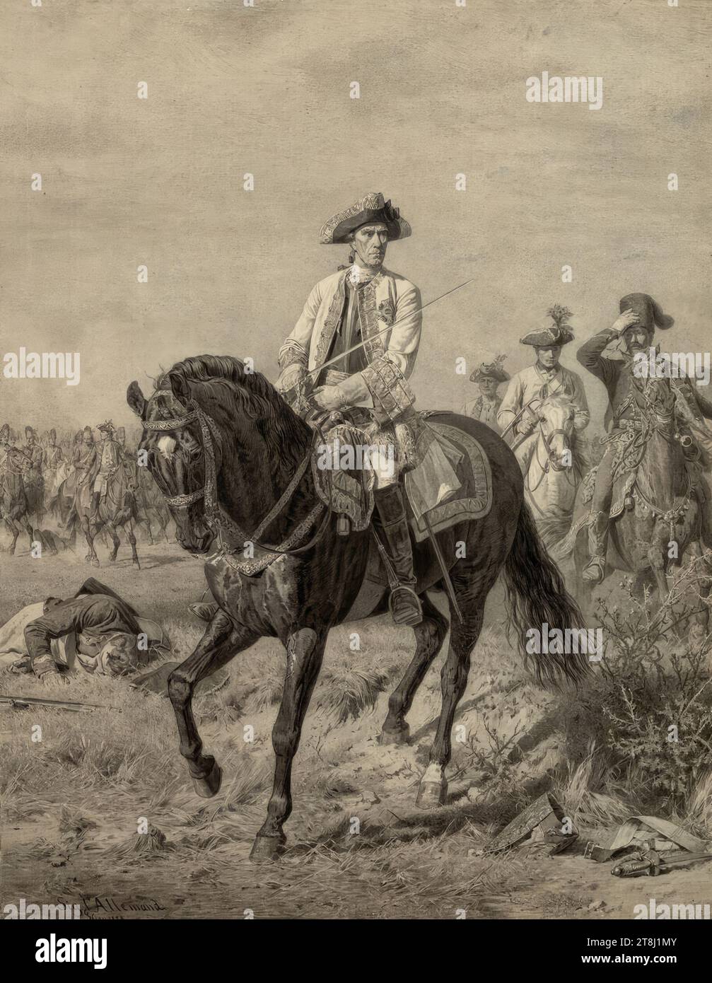 K.K. Field Marshal, Gideon Ernst Freiherr von Laudon, Sigmund L'Allemand, Vienna 1840 - 1910 Vienna, 1878, drawing, pen, sepia, pencil, 93 x 75 cm, Austria Stock Photo