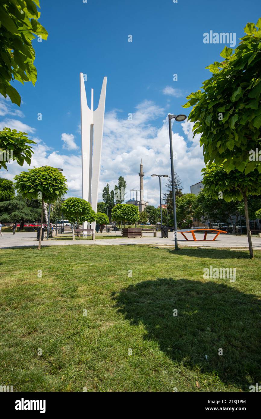 Sheshi Adem Jashari monument in city of Pristina in Kosovo Stock Photo