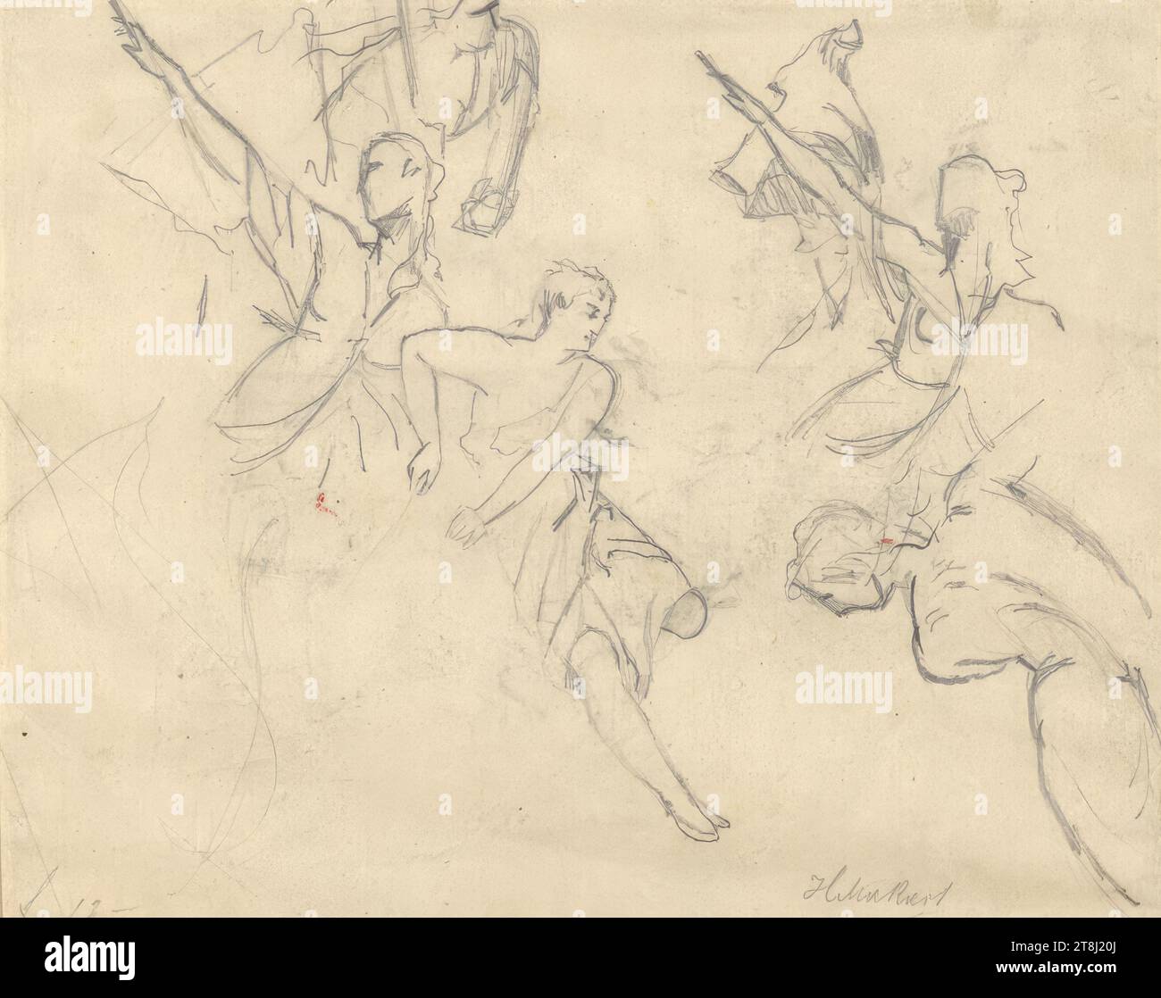 Figural studies for 'Hunt of Diana', Hans Makart, Salzburg 1840 - 1884 Vienna, around 1880, drawing, pencil, paper, 15.5 x 19.5 cm, l.l. 'f 12, Austria Stock Photo