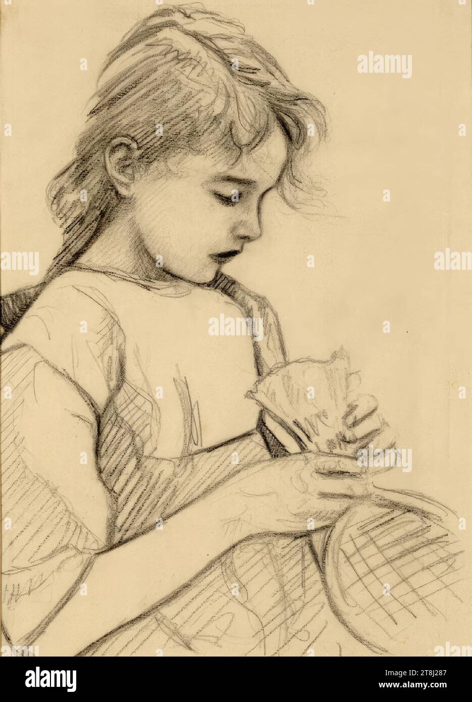 Study after a seated young girl, Carl Anton Reichel, Wels 1874 - 1944
