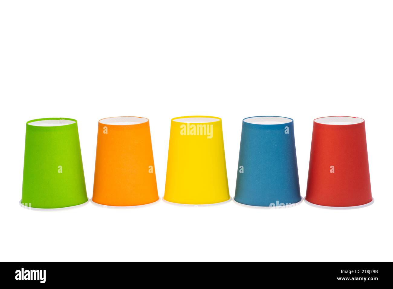colored paper cups isolated on white background Stock Photo