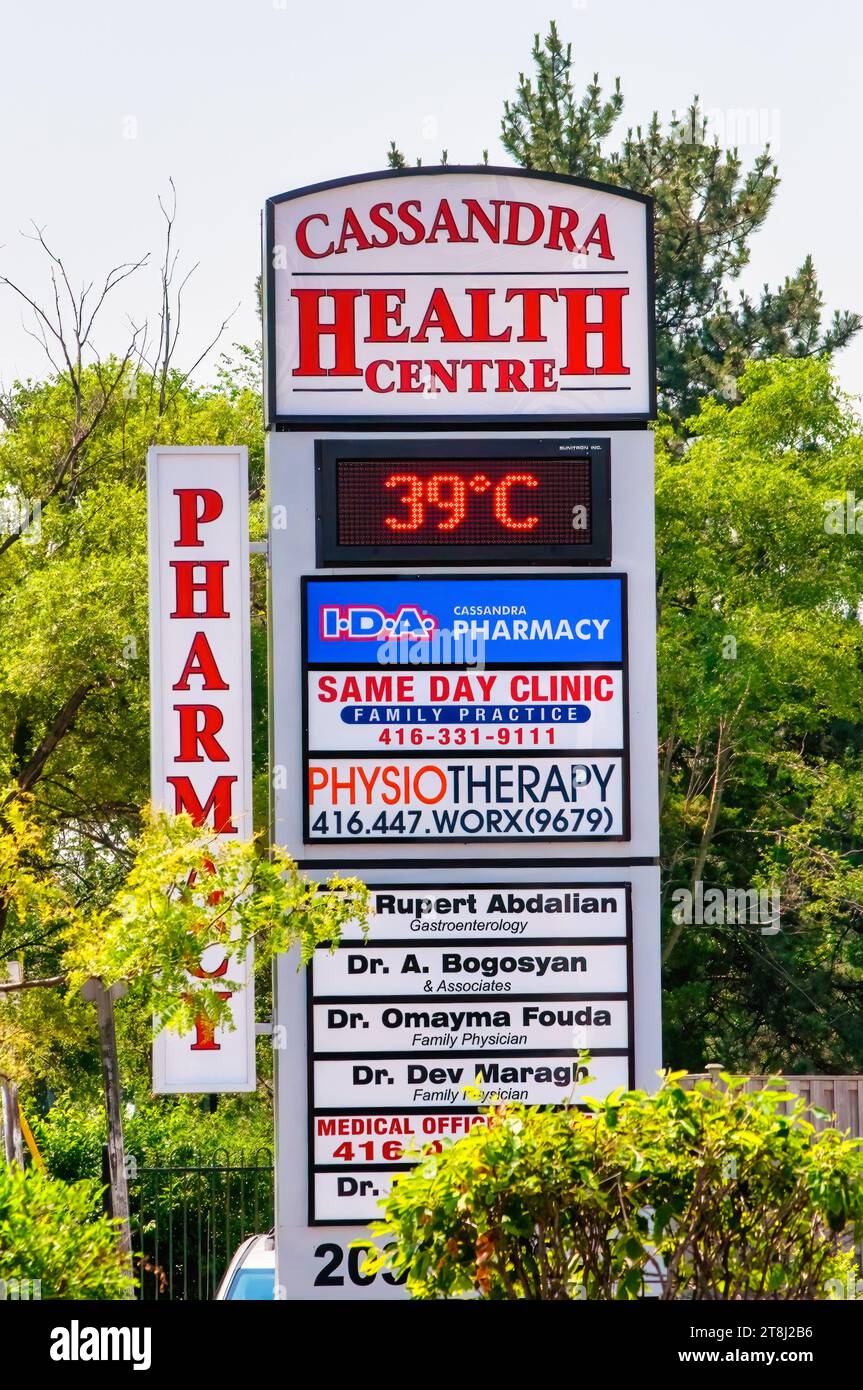 TORONTO, CANADA, Temperature sign marking 39 Celsius degrees. The