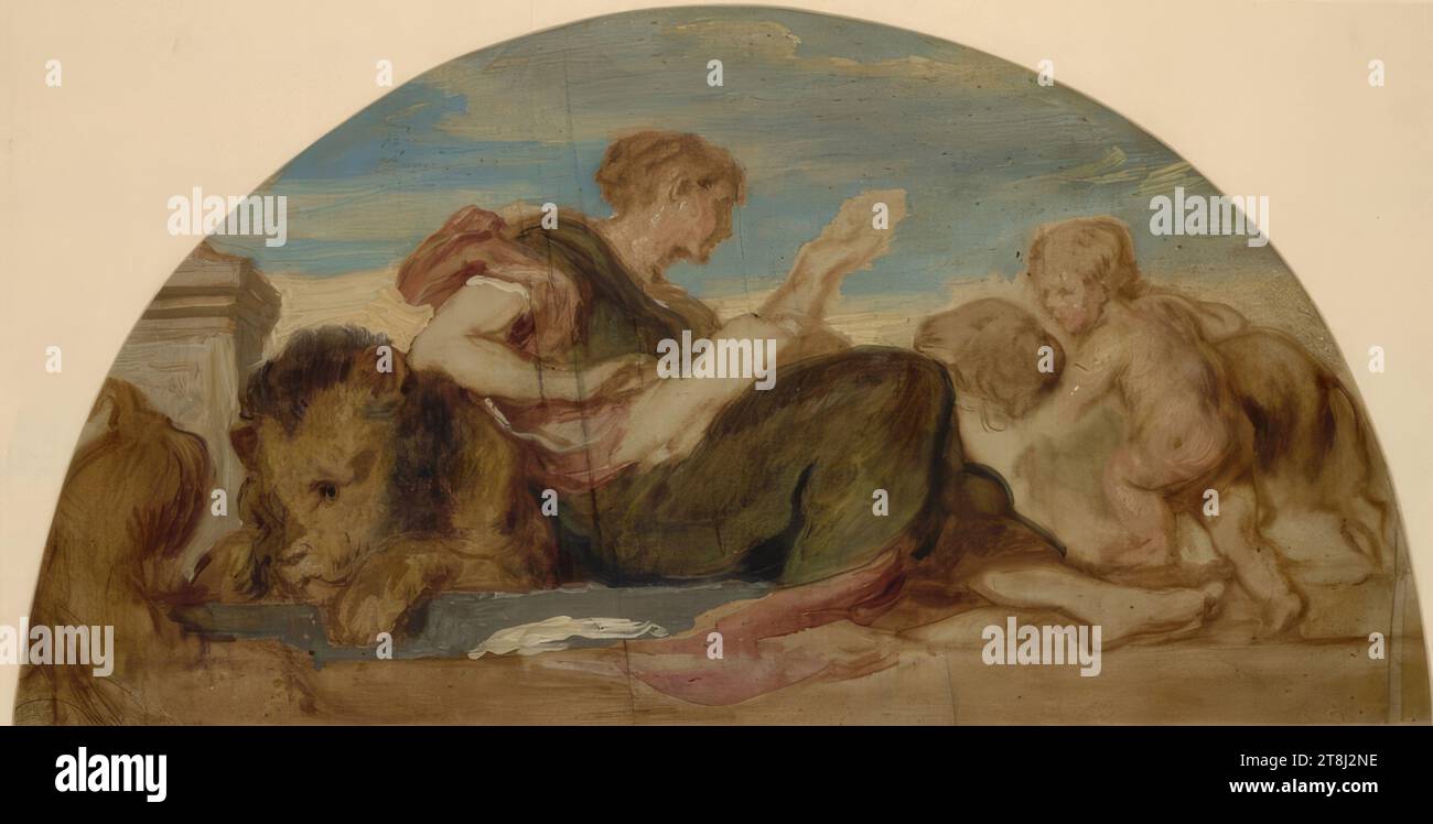 Color sketch for the bezel of zoology, Hans Canon, Vienna 1829 - 1885 Vienna, around 1883, drawing, charcoal, oil on canvas, according to Cahier: 27 x 54.2 cm, Austria Stock Photo
