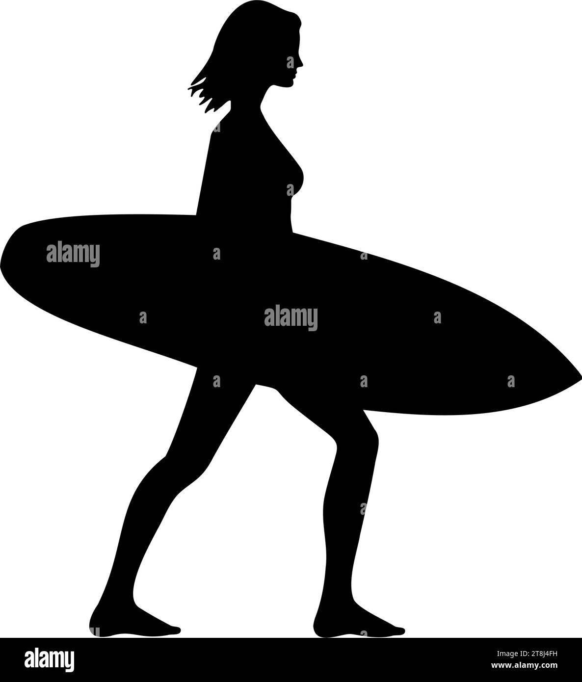 Surfer woman walking silhouette. vector illustration Stock Vector