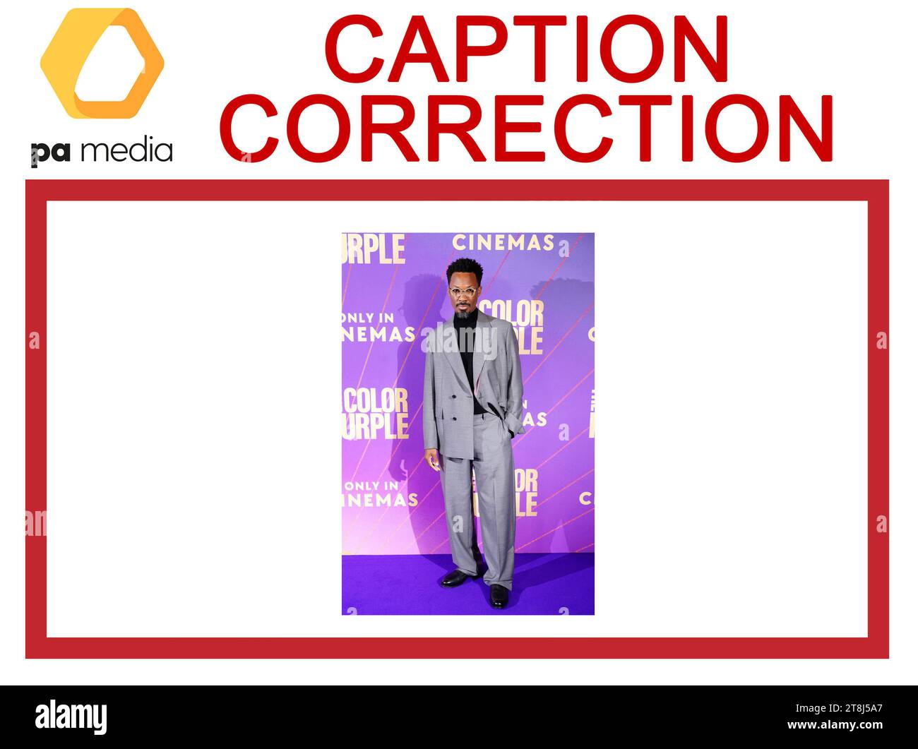 ATTENTION PICTURE EDITORS, CHIEF SUBS AND PICTURE LIBRARIANS: Caption correction for images transmitted on the PA Wire on 20/11/23 slugged SHOWBIZ ColorPurple 20560080 correcting the name of Colman Domingo to Corey Hawkins Correct caption should read: Corey Hawkins attending a screening for The Color Purple at Vue West End, Leicester Square, London. Picture date: Monday November 20, 2023. Stock Photo