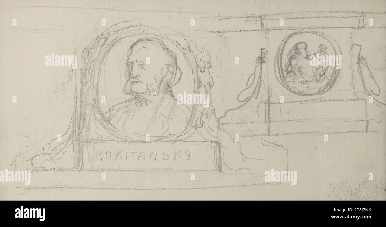 Design for a monument, sketchbook Swoboda Emerich Alexius; 32 paginated pages, Emerich Alexius Swoboda, Enzenreith-Wörth 1849 - 1920 Vienna, drawing, pencil, sheet: 9.3 x 16.5 cm, M.u. 'ROKITANSKY, Austria Stock Photo