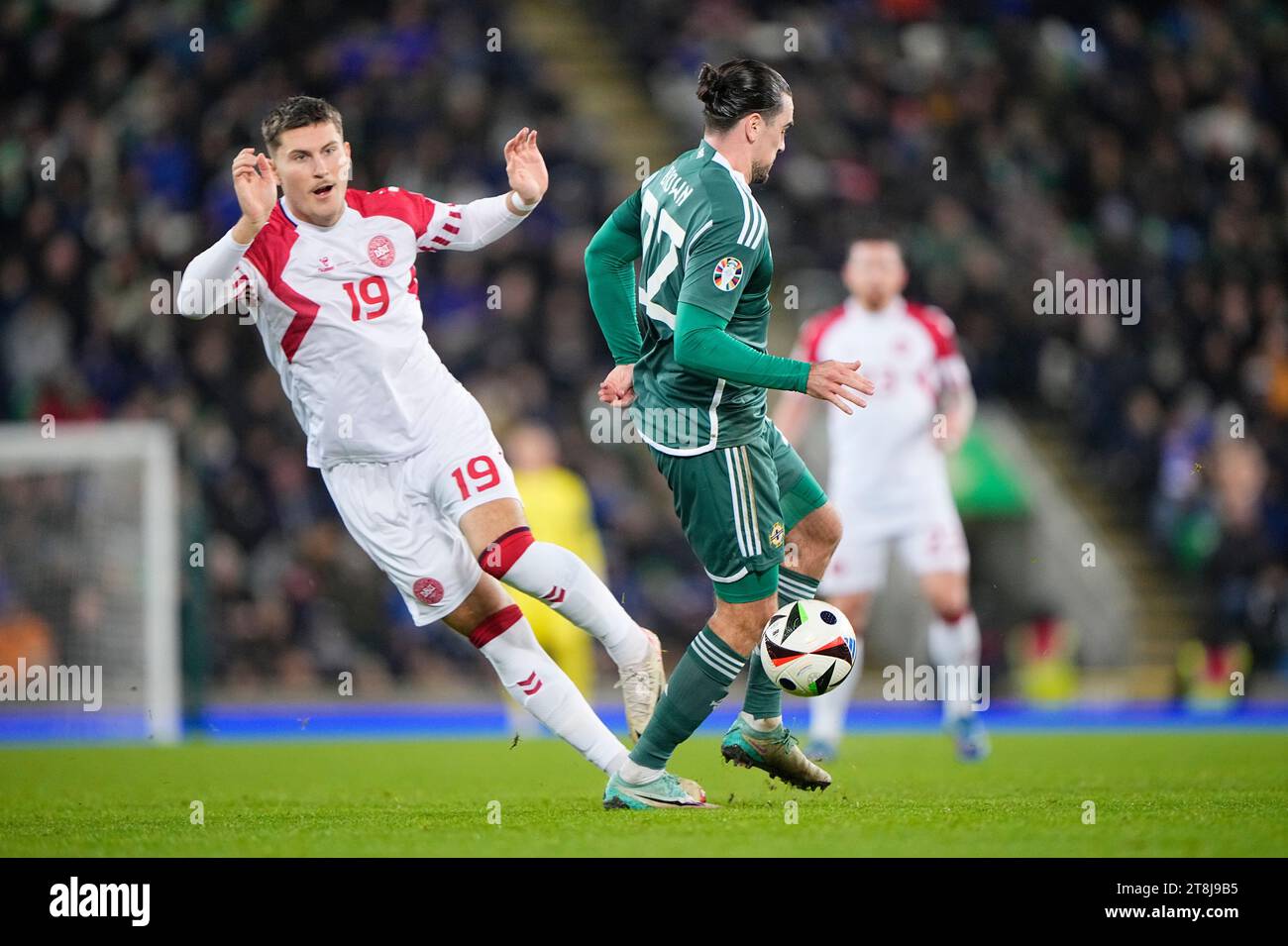 Ciaron Brown, Northern Ireland (22) and Jonas Wind, Denmark (19) vies ...