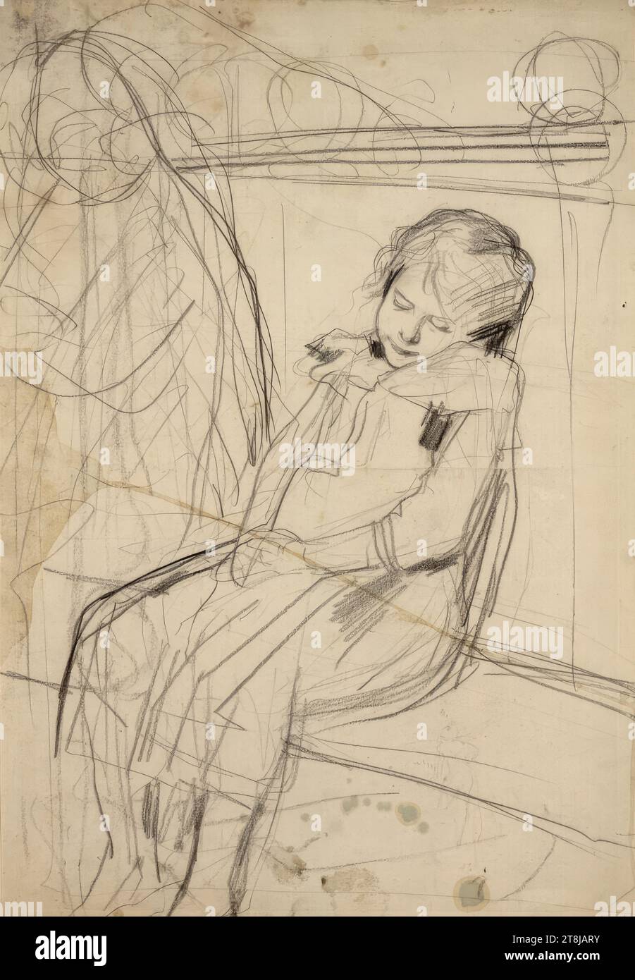 Slumbering girl, Cecil van Haanen, Vienna 1844 - 1914 Vienna, drawing, chalk, 53.8 × 36.8 cm, right. 'Cecil van Haanen / Estate, Austria Stock Photo