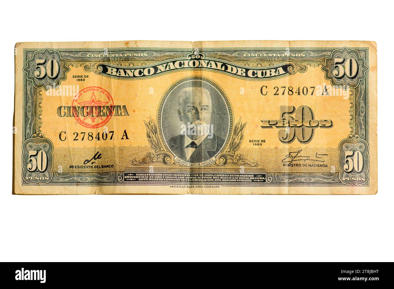 Vintage Cuban Currency. Old paper money with the signature of Che Guevara Stock Photo