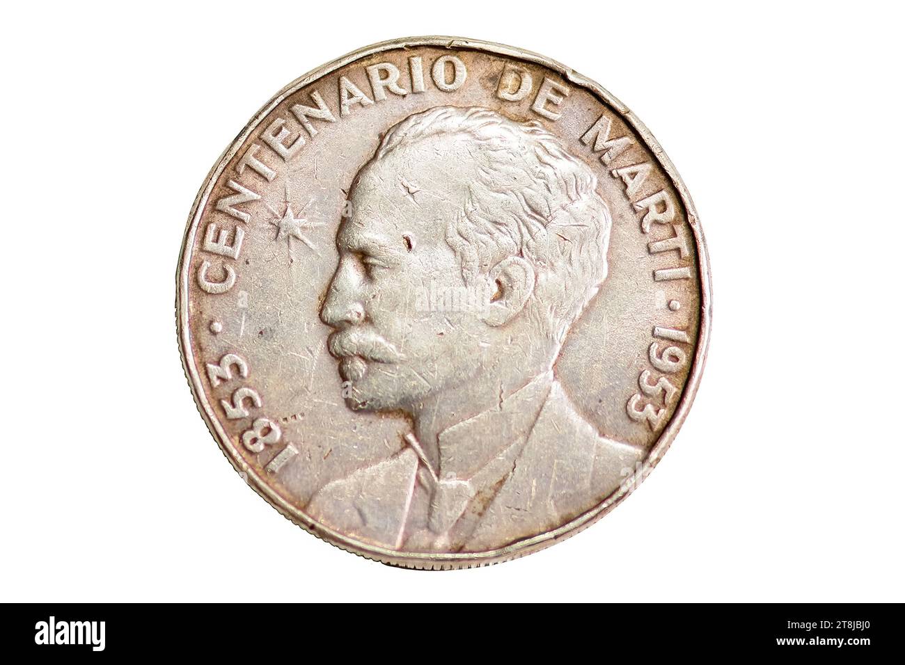 Vintage Cuban Currency. Old Cuban silver coin or 'peso macho' Stock Photo