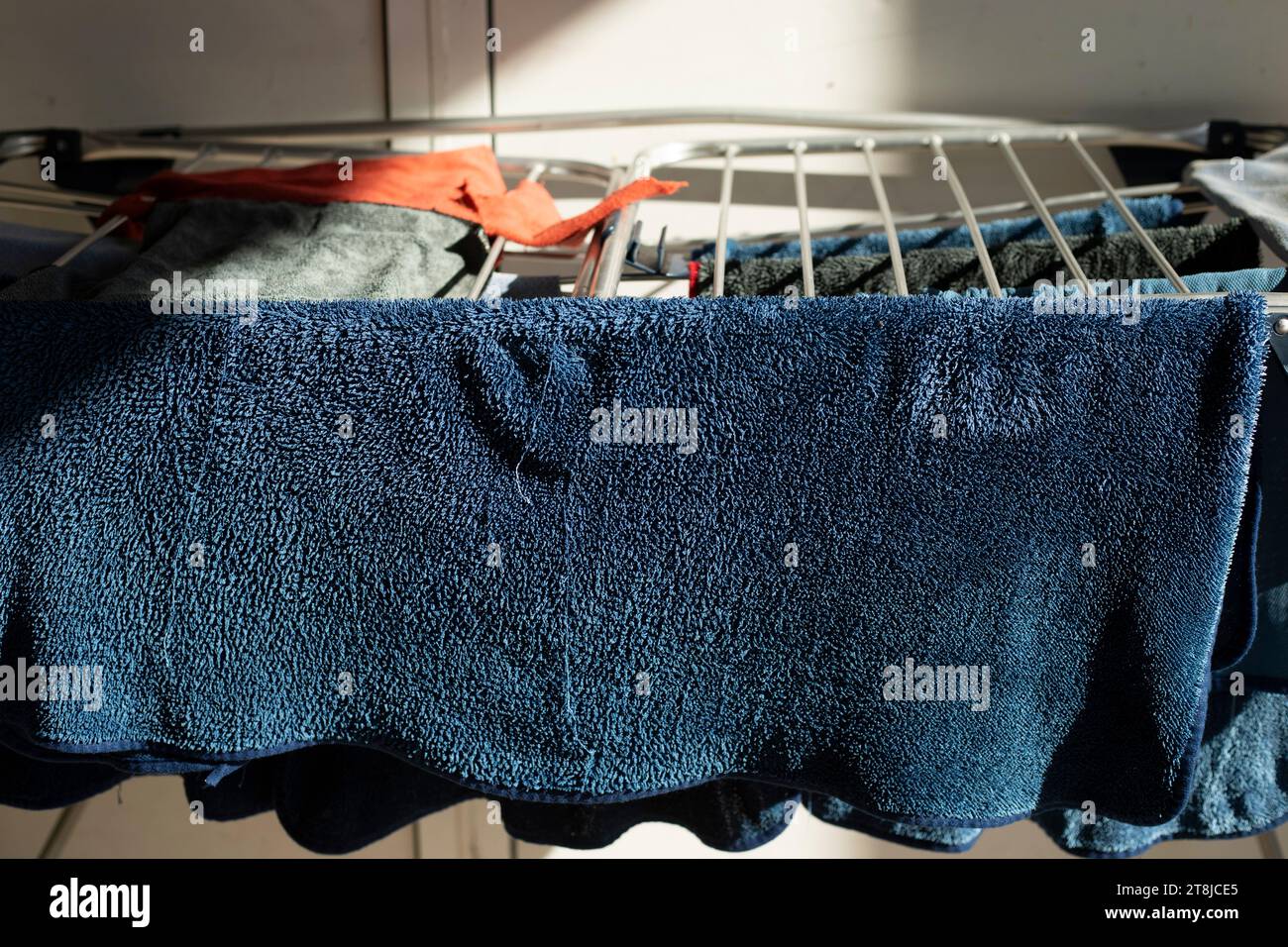 Washed clothes. Wet towel. Clothes dryer. Wet cloth Stock Photo Alamy