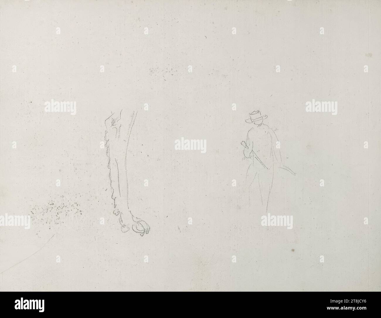 Sketch of a dog's foreleg; Sketch of a hunter, sketchbook Höfel Blasius