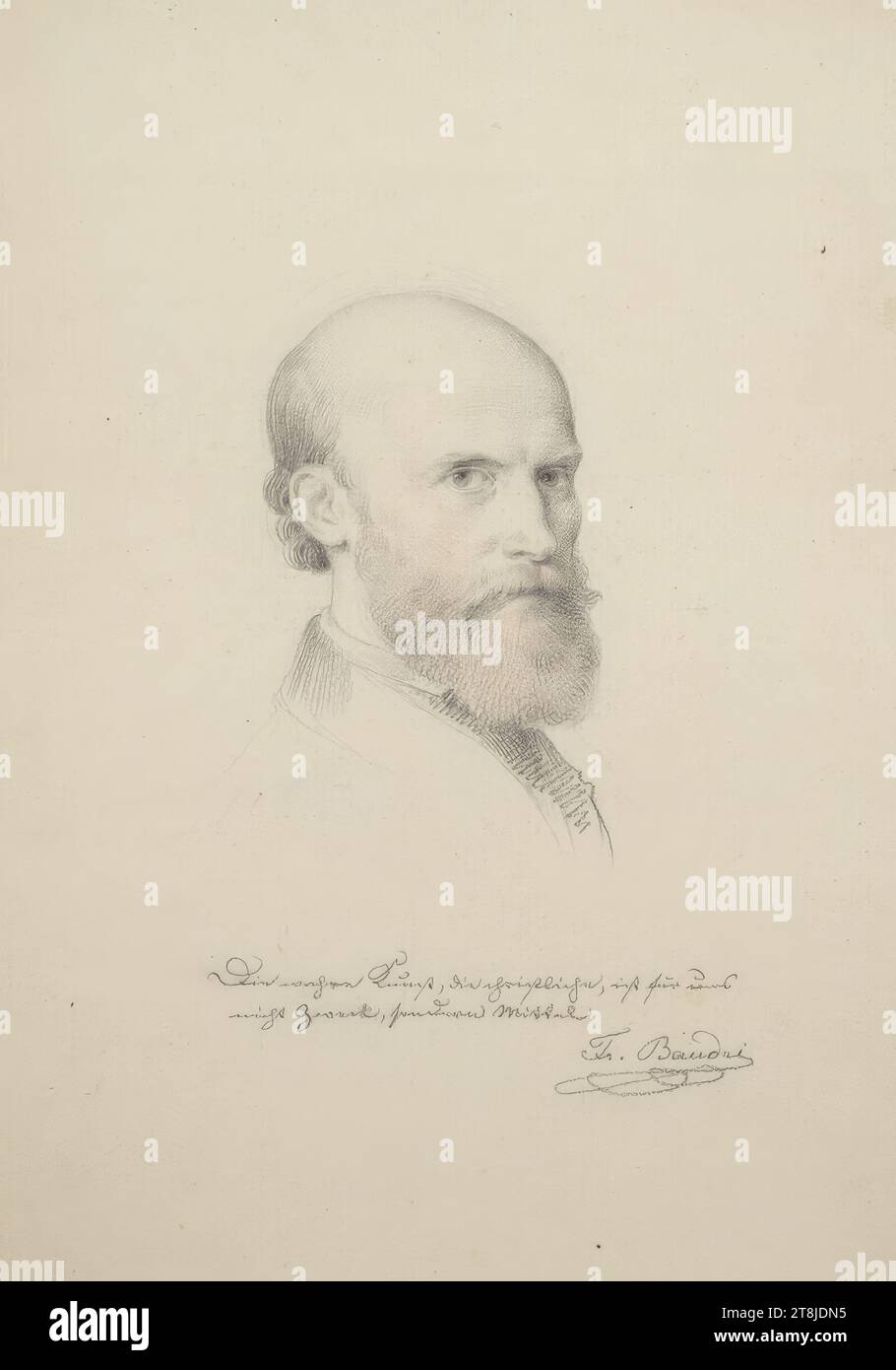 The glass painter, art writer and politician Friedrich Baudri, 1808–1874, Leopold Kupelwieser, Markt Piesting 1796 - 1862 Vienna, drawing, chalk, red chalk, mount cutout: 34.4 x 24.cm, 13 9/16 x 9 7/16in ., M.u. 'True art, Christian art, is for us / not an end but a means / Ms. Baudri, Austria Stock Photo