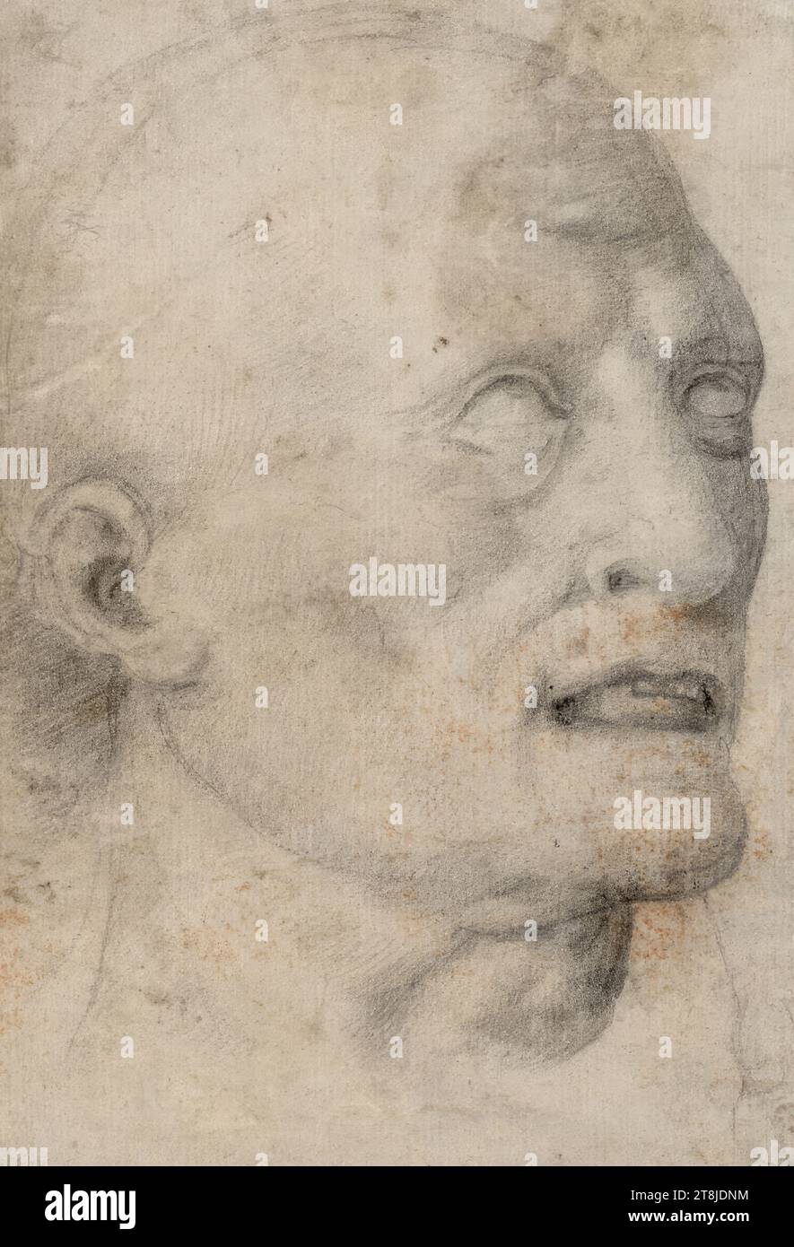 Male head study with blind eyes and open mouth to the right, Anonymous, Lombard, Drawing, Chalk; blotchy; originally mounted on a support, 15.1 x 10.2 cm Stock Photo