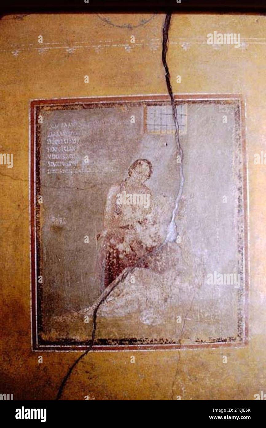 V.4.a Pompeii. 1968. Wall painting from south wall of cubiculum to right of tablinum.. Stock Photo