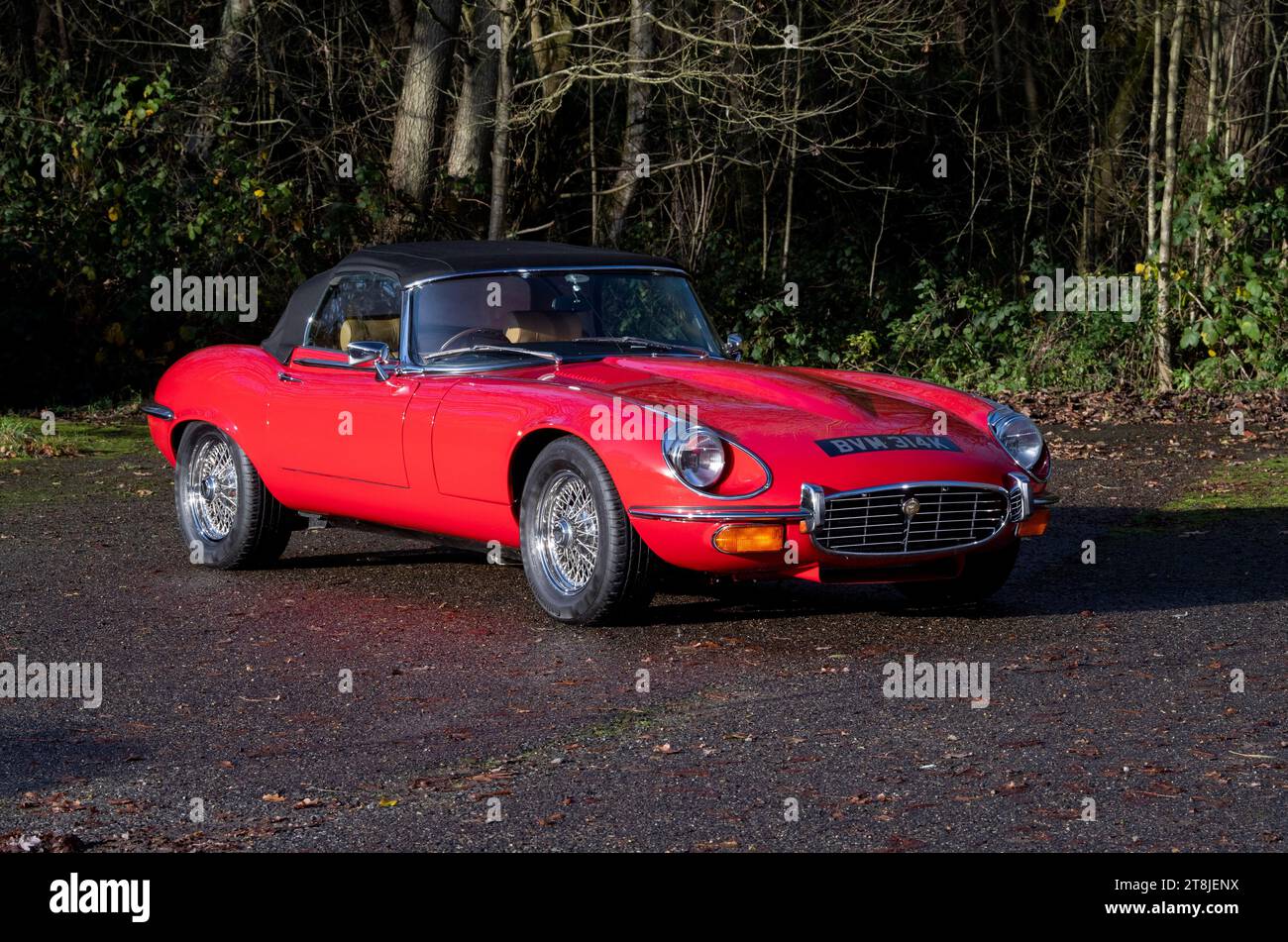 !973 Jaguar E Type Series 3 V12 classic British Sports car in red and