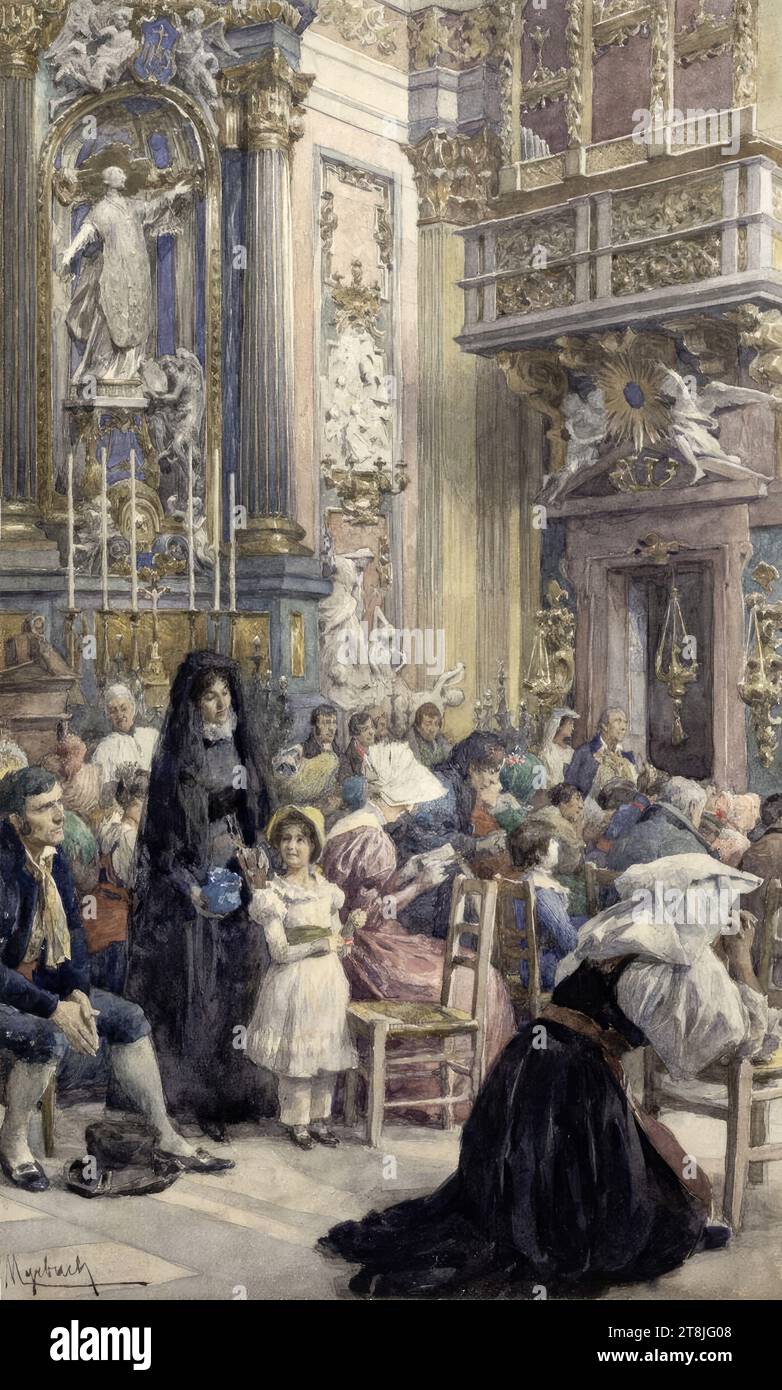 At the church service, Felician von Myrbach-Rheinfeld, Zaleszczyki, Galicia, 1853 - 1940 Klagenfurt, around 1890, drawing, watercolor, 26 × 15.9 cm Stock Photo