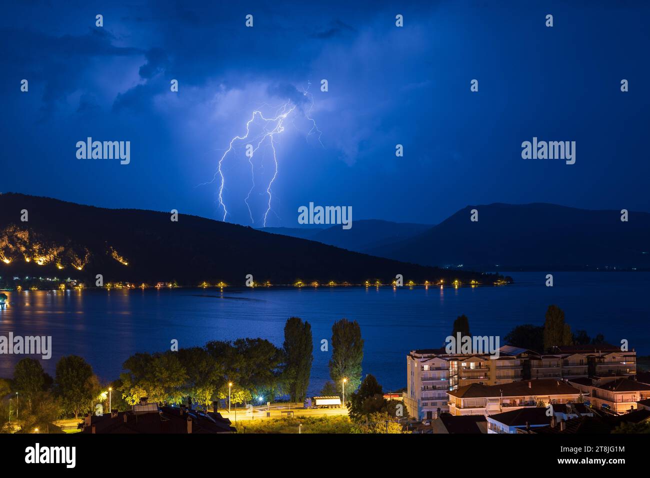 thunders in Kastoria lake Greece Stock Photo